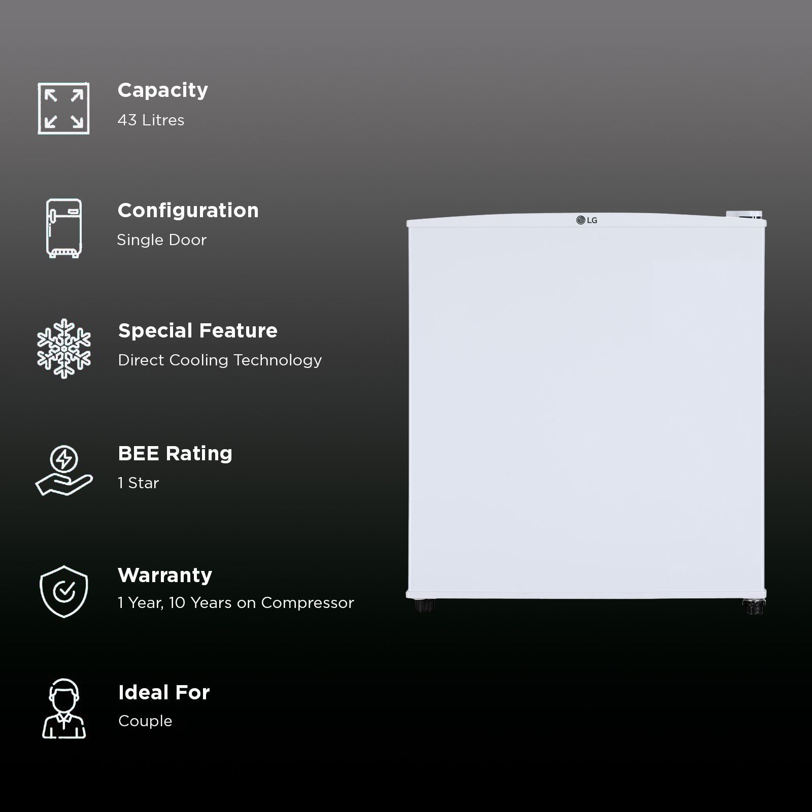LG 43 Litres 1 Star Direct Cool Single Door Refrigerator with Door Basket (GL-M051SWB, White)_2
