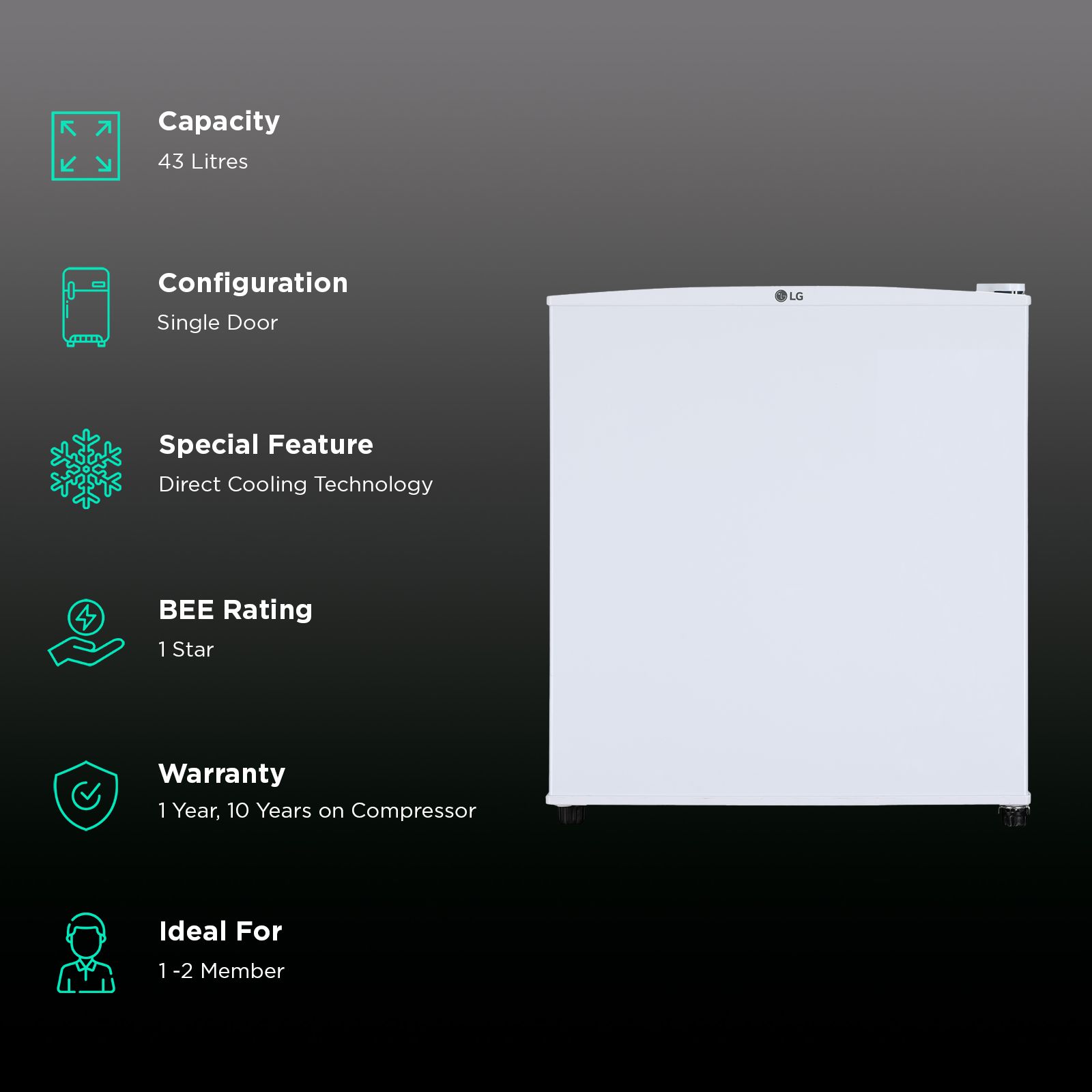 LG 43 Litres 1 Star Direct Cool Single Door Refrigerator with Door Basket (GL-M051SWB, White) LG 43 Litres 1 Star Direct Cool Single Door Refrigerator with Door Basket (GL-M051SWB, White)_2