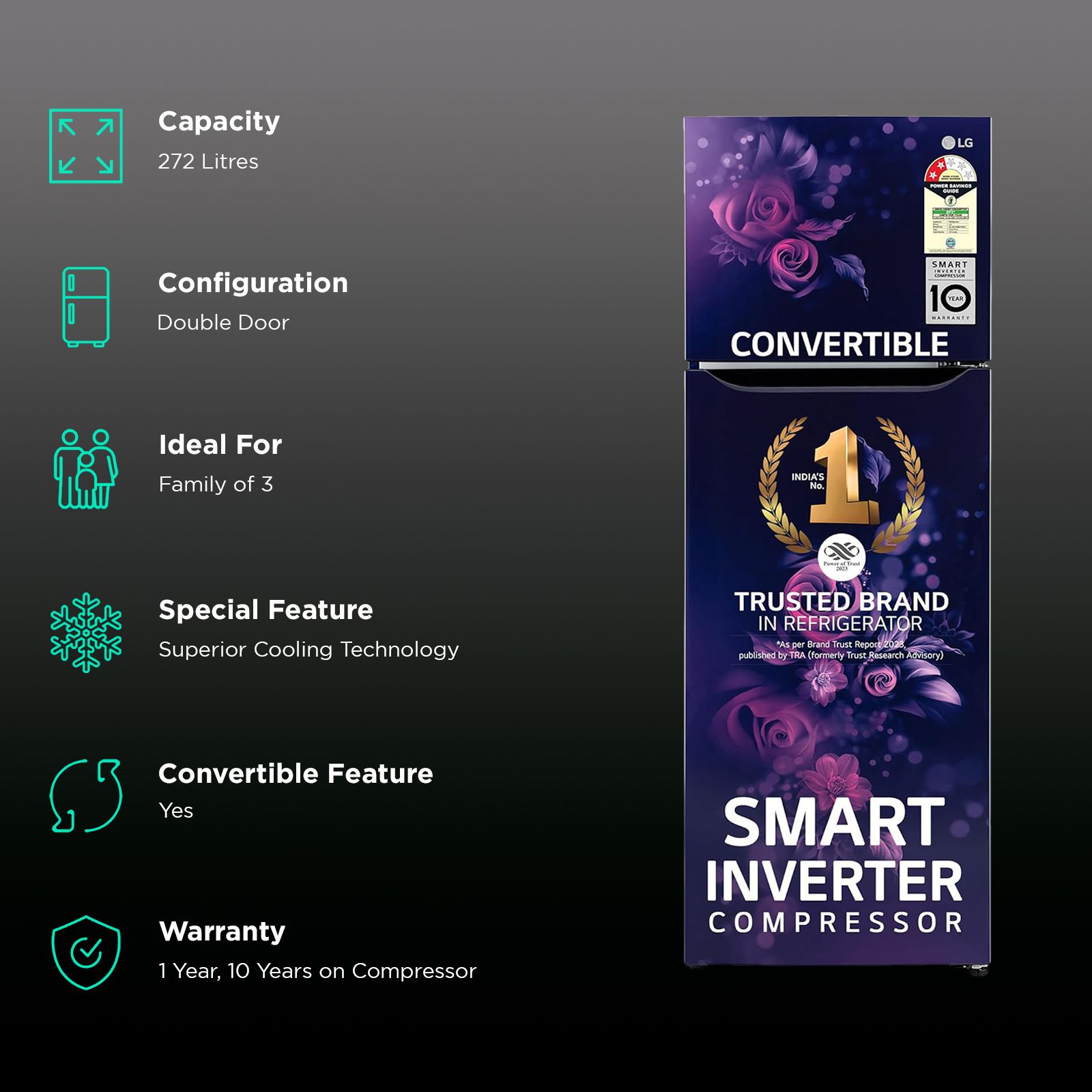 LG 272 Litres 2 Star Frost Free Double Door Convertible Refrigerator with Anti Bacterial Gasket (GL-S312SBEY.ABEZEBN, Blue Euphoria)_2