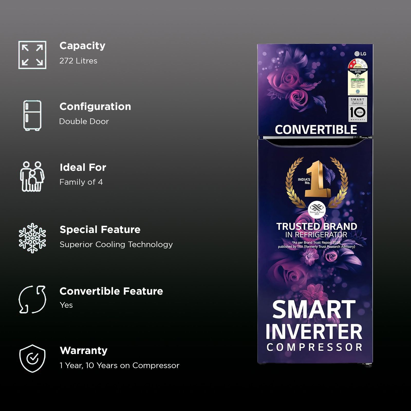 LG 272 Litres 2 Star Frost Free Double Door Convertible Refrigerator with Anti Bacterial Gasket (GL-S312SBEY.ABEZEBN, Blue Euphoria)_2