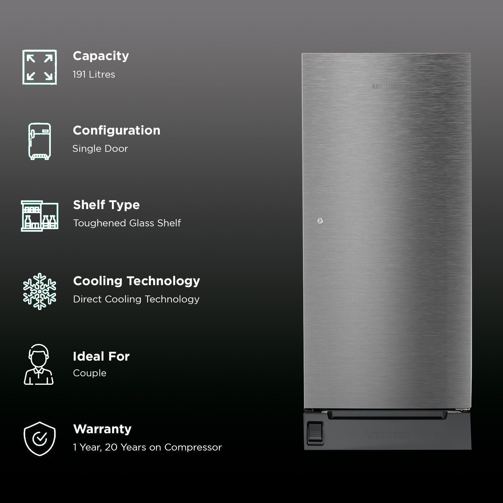 LIEBHERR Plus 191 Litres 3 Star Direct Cool Single Door Refrigerator with Anti Bacterial Gasket (DFPsiC 1921, Silver Steel) LIEBHERR Plus 191 Litres 3 Star Direct Cool Single Door Refrigerator with Anti Bacterial Gasket (DFPsiC 1921, Silver Steel)_2