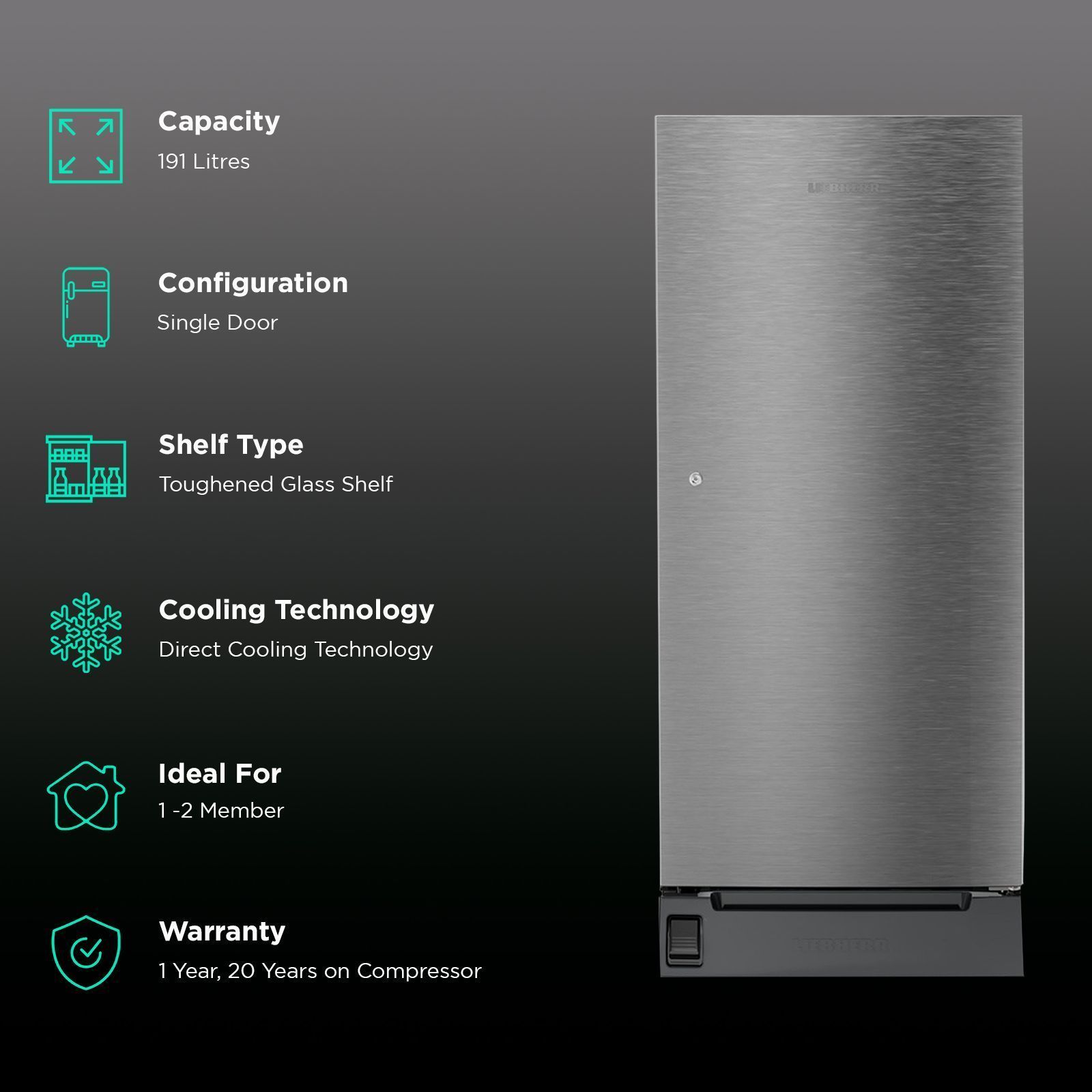 LIEBHERR Plus 191 Litres 3 Star Direct Cool Single Door Refrigerator with Anti Bacterial Gasket (DFPsiC 1921, Silver Steel)_2