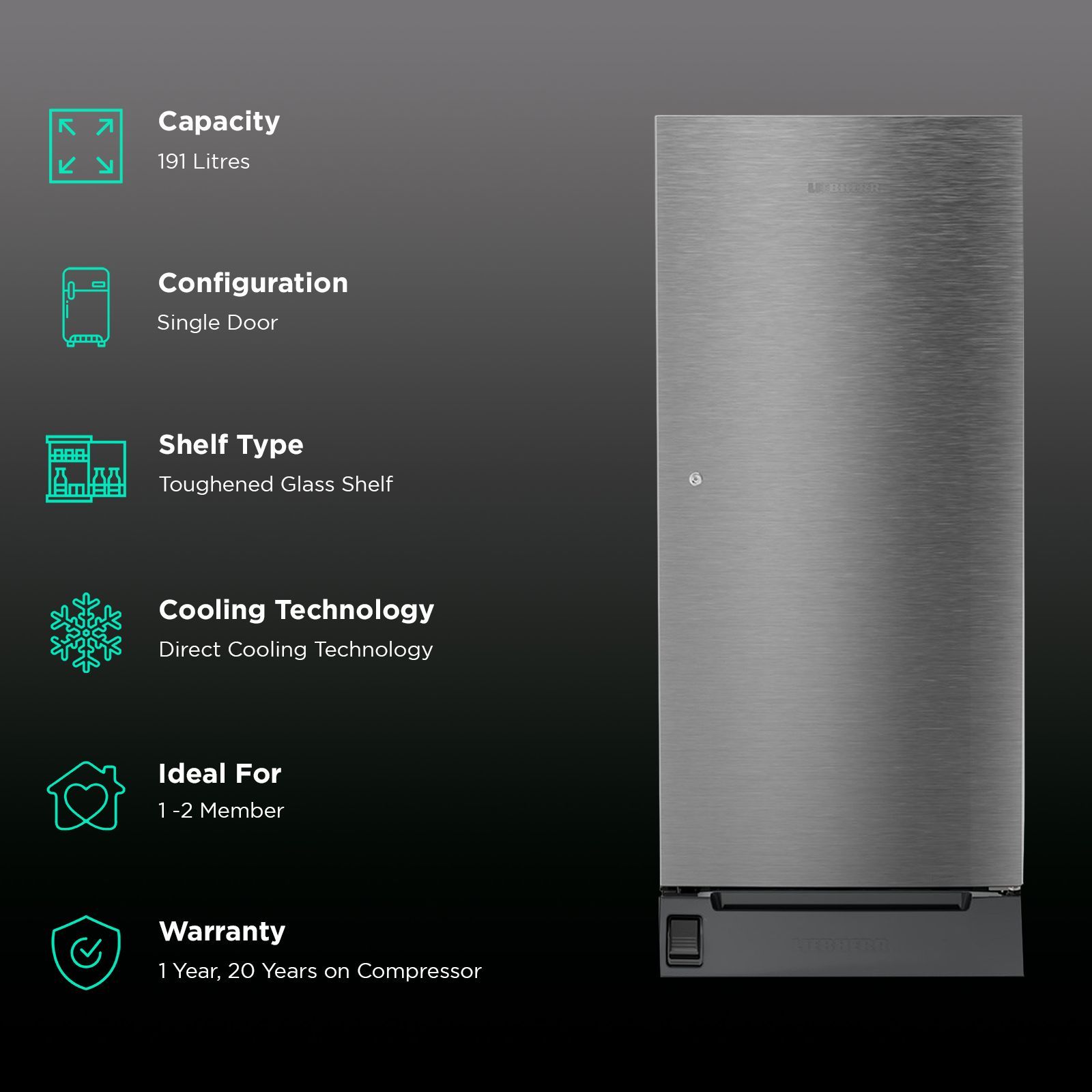 LIEBHERR Plus 191 Litres 3 Star Direct Cool Single Door Refrigerator with Anti Bacterial Gasket (DFPsiC 1921, Silver Steel)_2