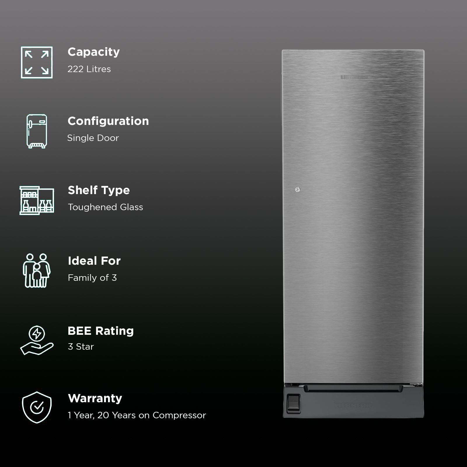 LIEBHERR Plus 222 Litres 3 Star Direct Cool Single Door Refrigerator with Anti Bacterial Gasket (DFPsiC 2221, Silver Steel)_2