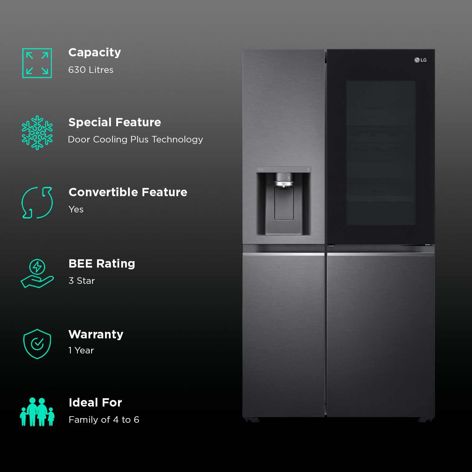LG 630 Litres 3 Star Frost Free Side by Side Door Smart Wifi Enabled Refrigerator with Multi Air Flow (GL-X257AMC3, Matt Black) LG 630 Litres 3 Star Frost Free Side by Side Door Smart Wifi Enabled Refrigerator with Multi Air Flow (GL-X257AMC3, Matt Black)_2
