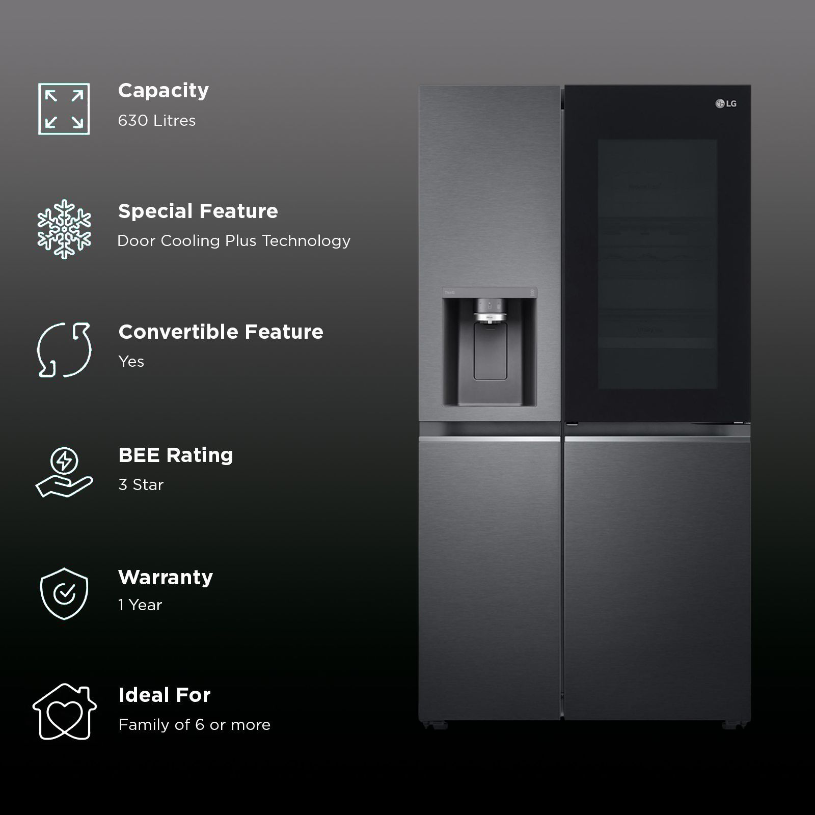 LG 630 Litres 3 Star Frost Free Side by Side Door Smart Wifi Enabled Refrigerator with Multi Air Flow (GL-X257AMC3, Matt Black)_2