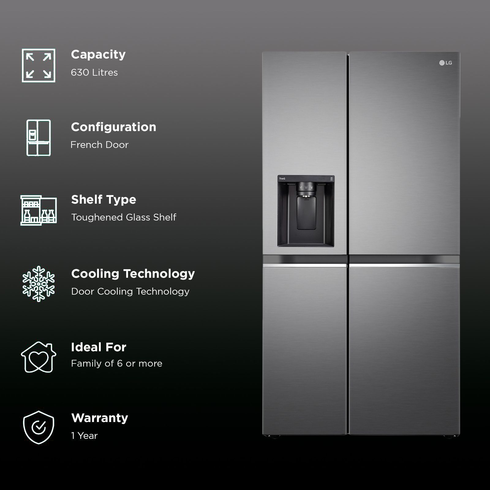LG 630 Litres 3 Star Frost Free Side by Side Door Smart Wifi Enabled Refrigerator with Multi Air Flow (GL-L257CPZ3, Shiny Steel) LG 630 Litres 3 Star Frost Free Side by Side Door Smart Wifi Enabled Refrigerator with Multi Air Flow (GL-L257CPZ3, Shiny Steel)_2