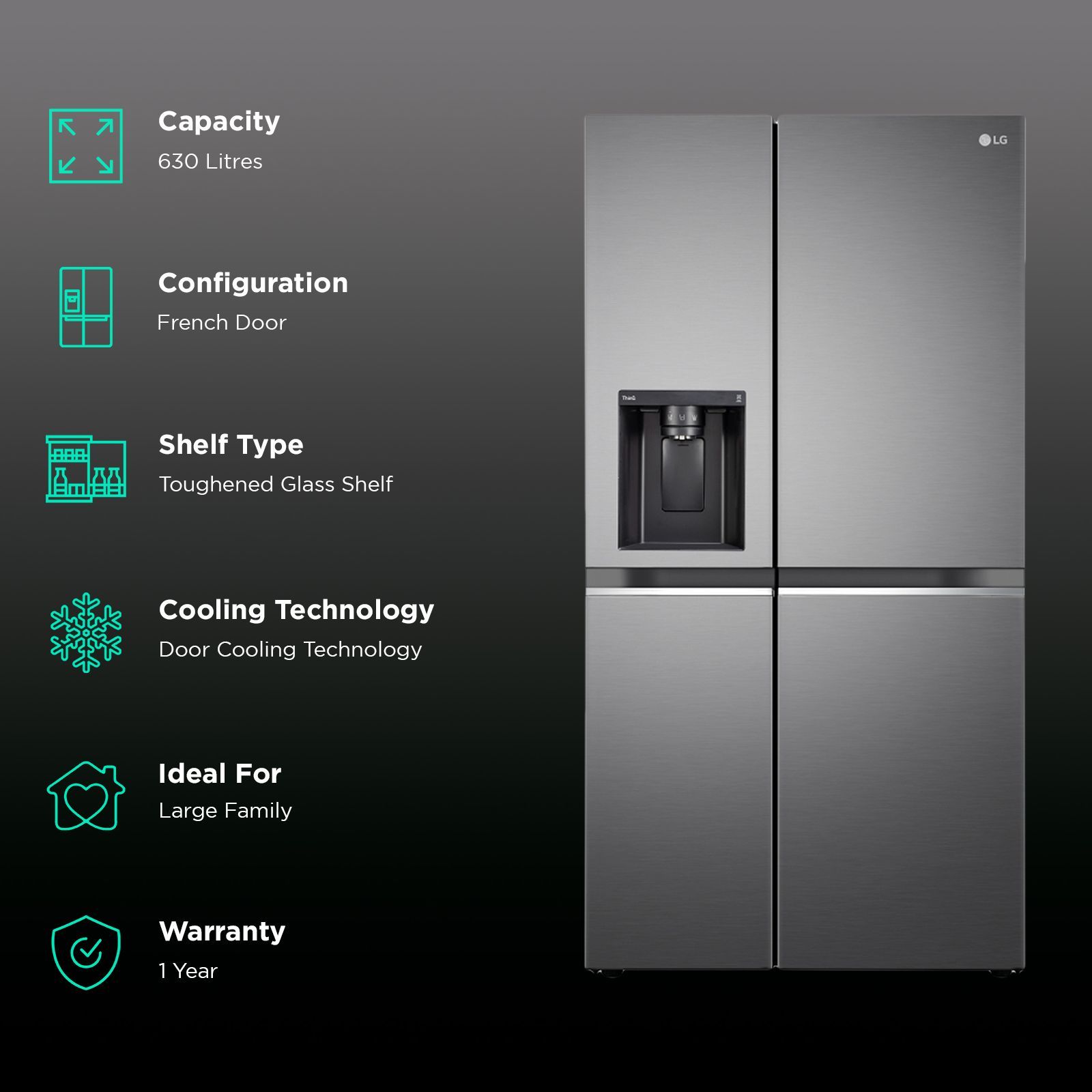 LG 630 Litres 3 Star Frost Free Side by Side Door Smart Wifi Enabled Refrigerator with Multi Air Flow (GL-L257CPZ3, Shiny Steel)_2