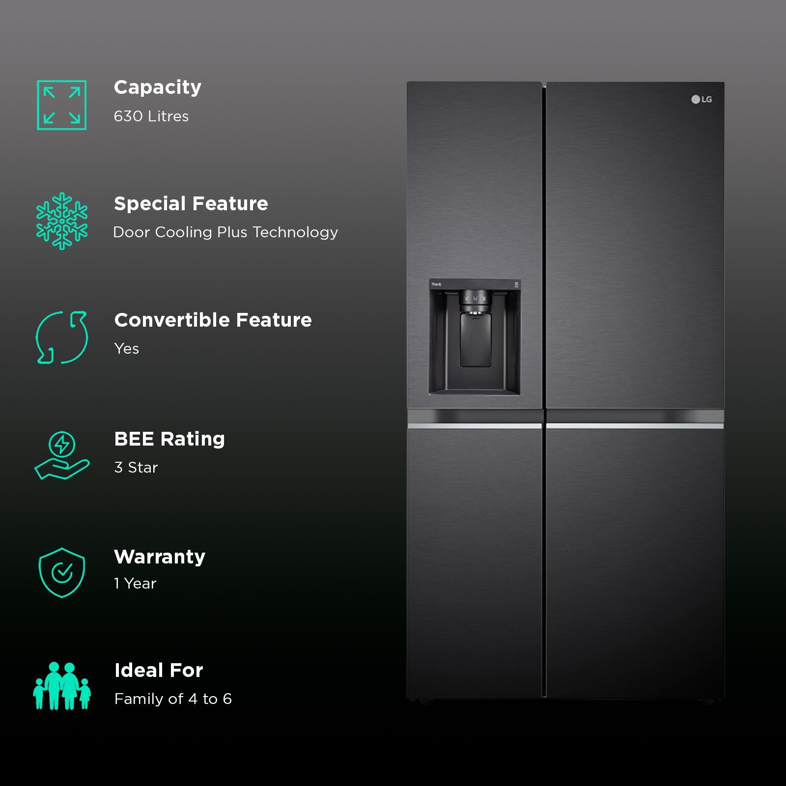 LG 630 Litres 3 Star Frost Free Side by Side Door Smart Wifi Enabled Refrigerator with Multi Air Flow (GL-L257CMC3, Matt Black) LG 630 Litres 3 Star Frost Free Side by Side Door Smart Wifi Enabled Refrigerator with Multi Air Flow (GL-L257CMC3, Matt Black)_2