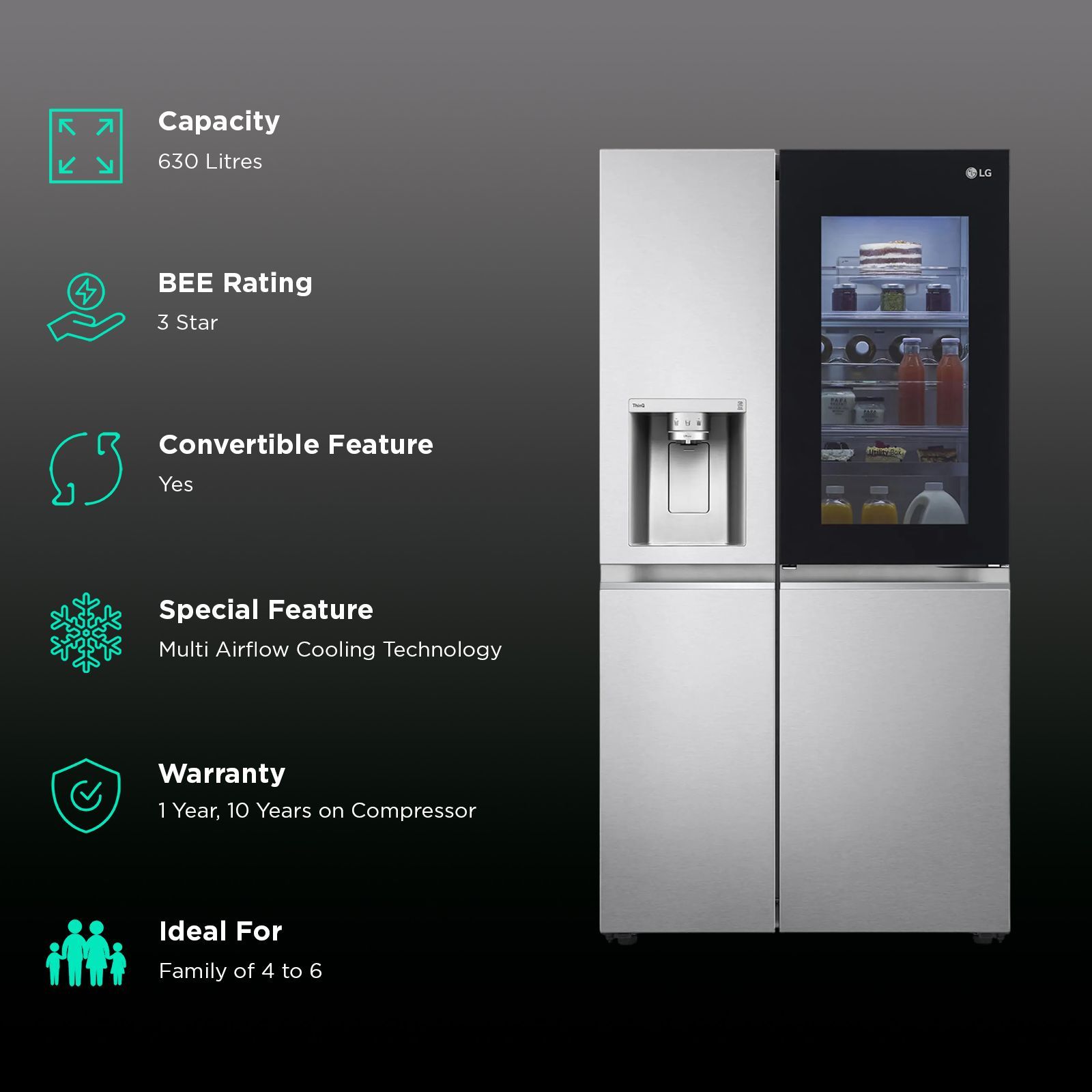 LG 630 Litres 3 Star Frost Free Side by Side Door Smart Wifi Enabled Refrigerator with Multi Air Flow (GL-X257ABS3, Noble Steel)_2