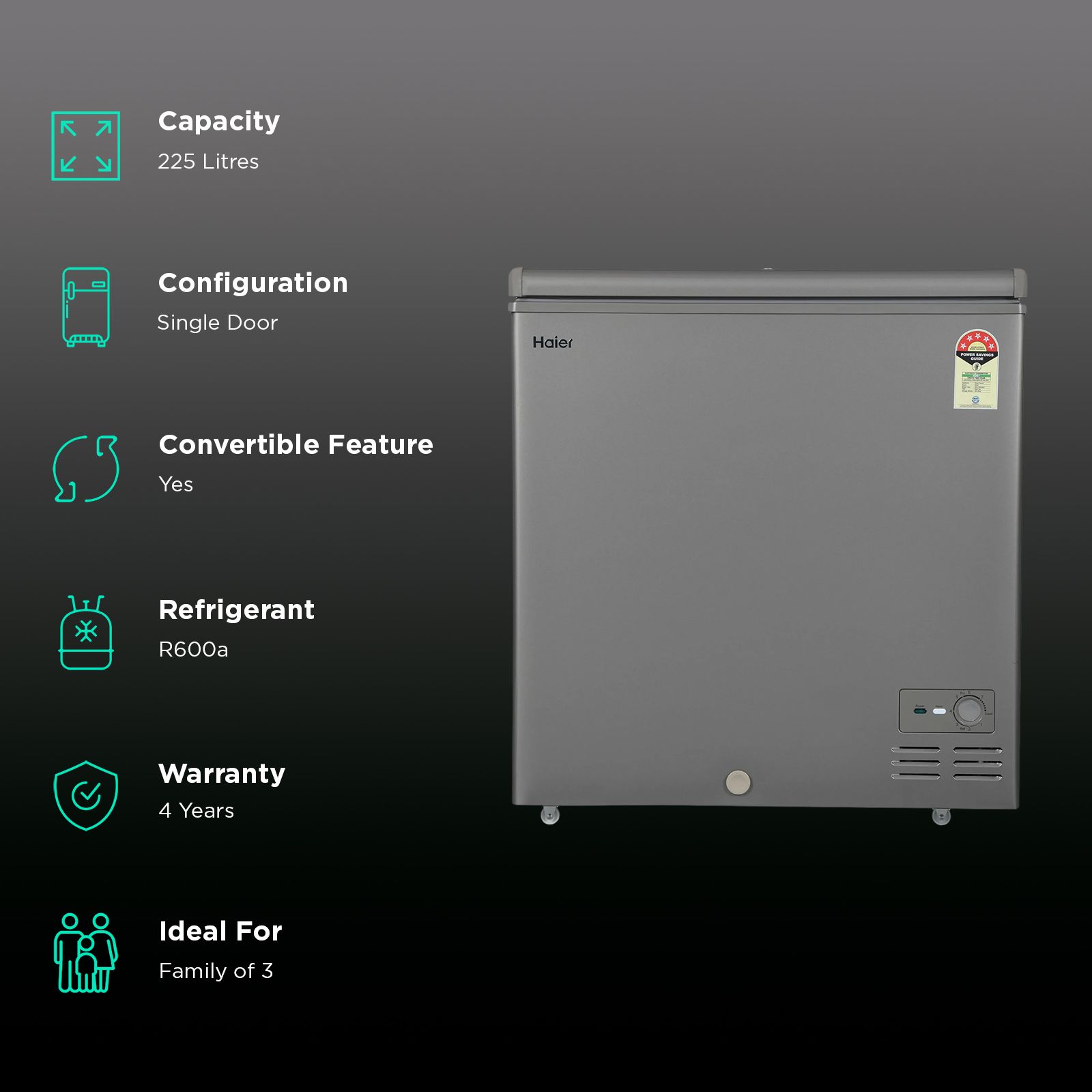 Haier Titanium 225 Litres 5 Star Single Door Deep Freezer (Stabilizer Free Operation, HFC-225SME5, Grey) Haier Titanium 225 Litres 5 Star Single Door Deep Freezer (Stabilizer Free Operation, HFC-225SME5, Grey)_2
