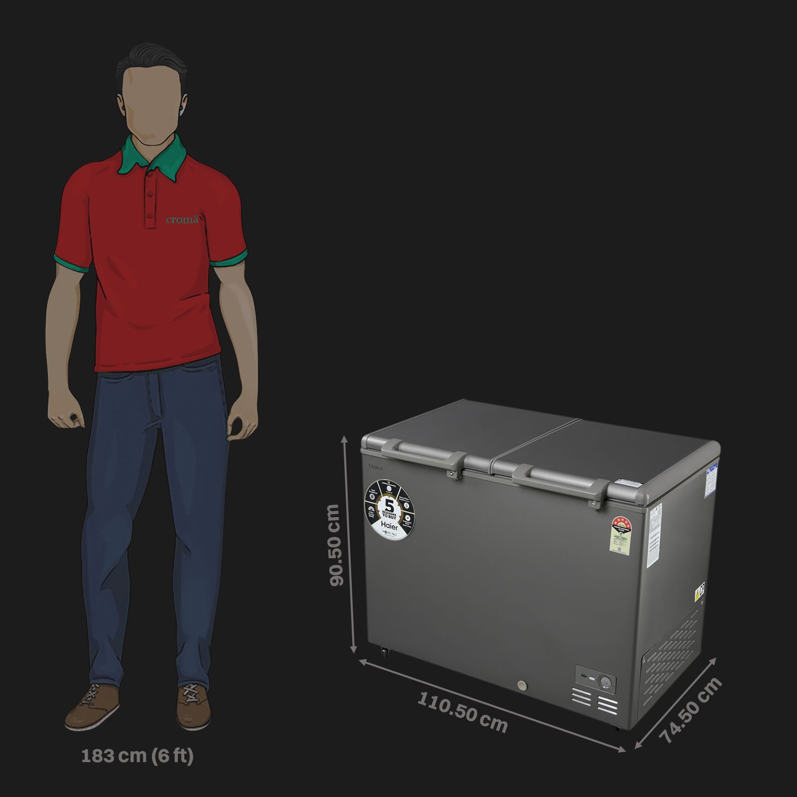 Haier Titanium 345 Litres 5 Star Double Door Deep Freezer with Stabilizer Free Operation (HFC-345DME5, Grey)_3