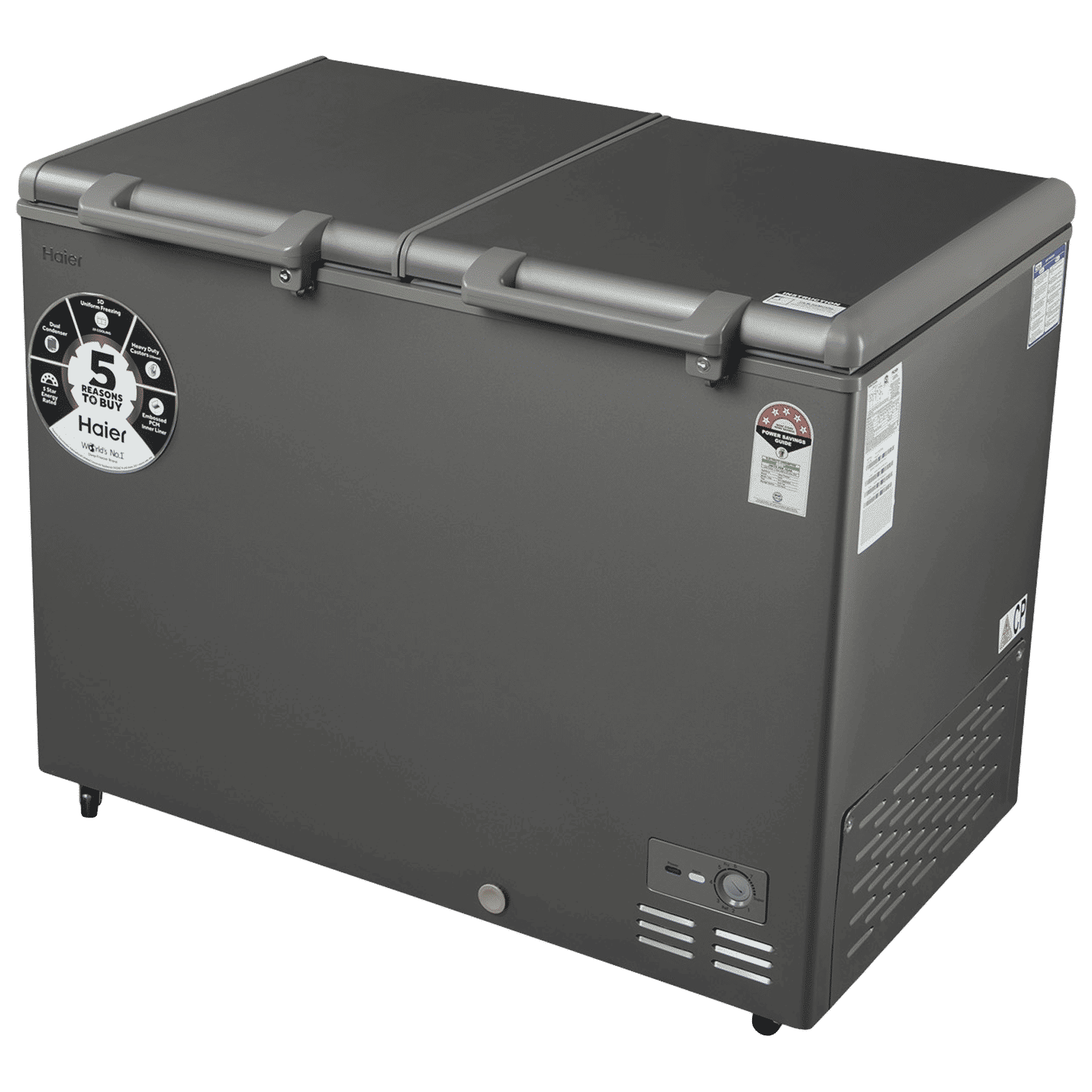 Haier Titanium 345 Litres 5 Star Double Door Deep Freezer with Stabilizer Free Operation (HFC-345DME5, Grey)_4