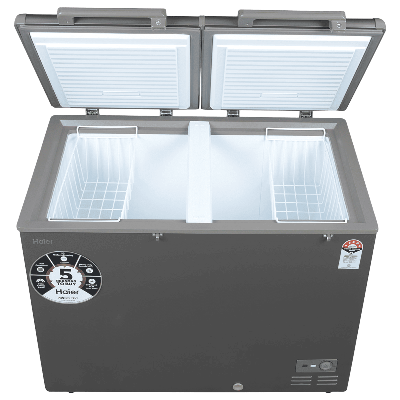 Haier Titanium 345 Litres 5 Star Double Door Deep Freezer with Stabilizer Free Operation (HFC-345DME5, Grey)_5
