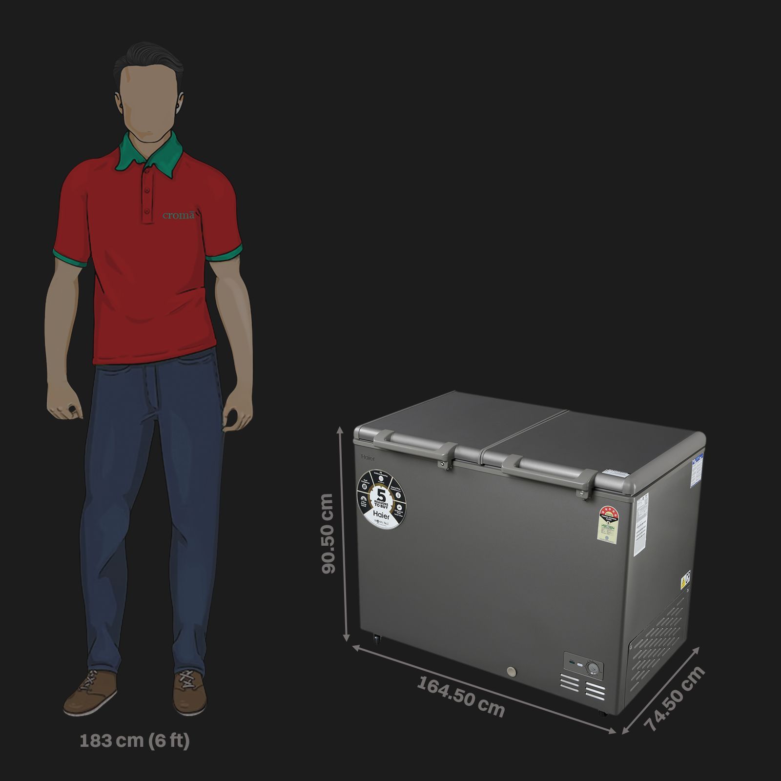 Haier Titanium 595 Litres 5 Star Double Door Deep Freezer with Stabilizer Free Operation (HFC-595DME5, Grey)_3