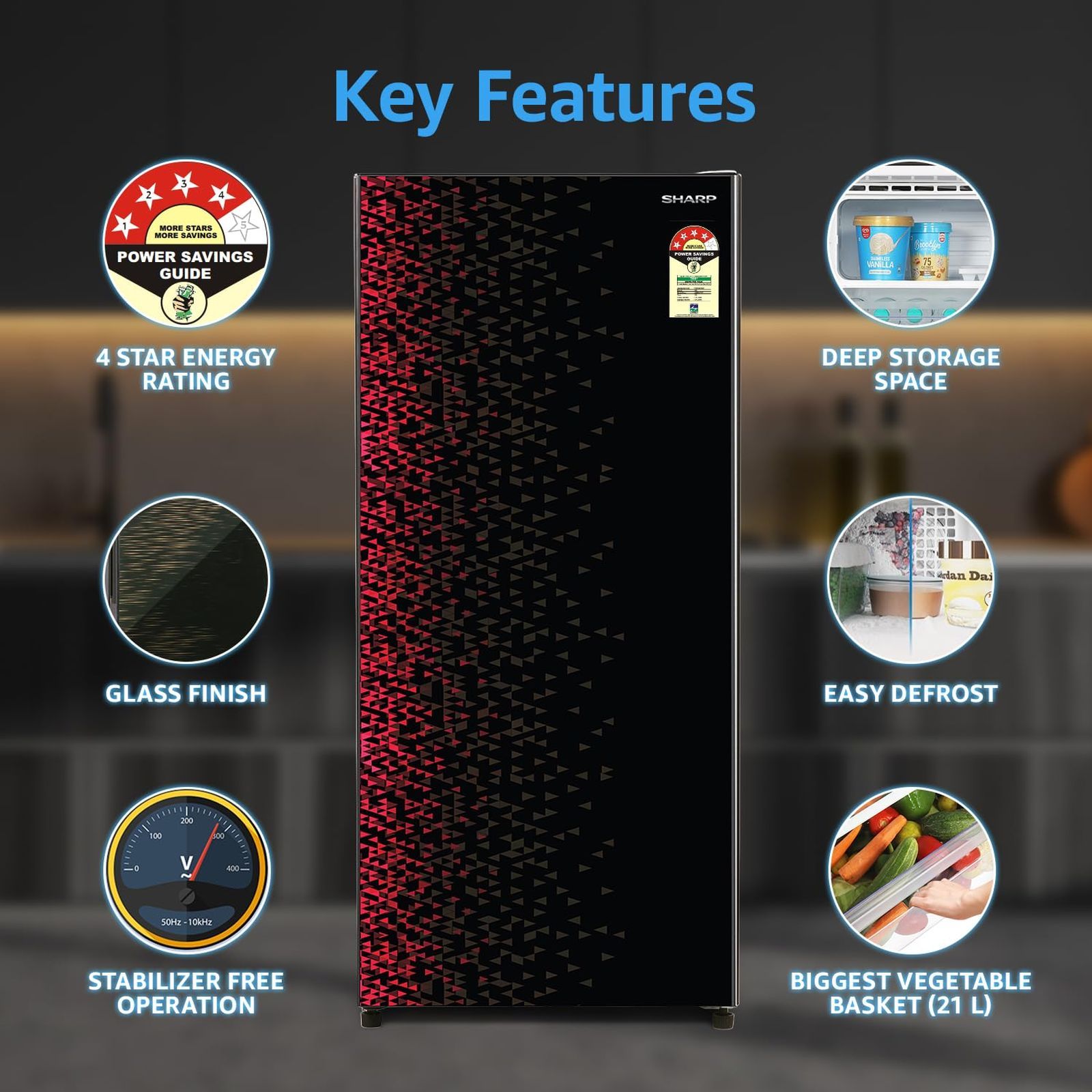 SHARP 175 Litres 4 Star Direct Cool Single Door Refrigerator with Anti Bacterial Gasket (SJ-G19ST-MR, Maroon) SHARP 175 Litres 4 Star Direct Cool Single Door Refrigerator with Anti Bacterial Gasket (SJ-G19ST-MR, Maroon)_16