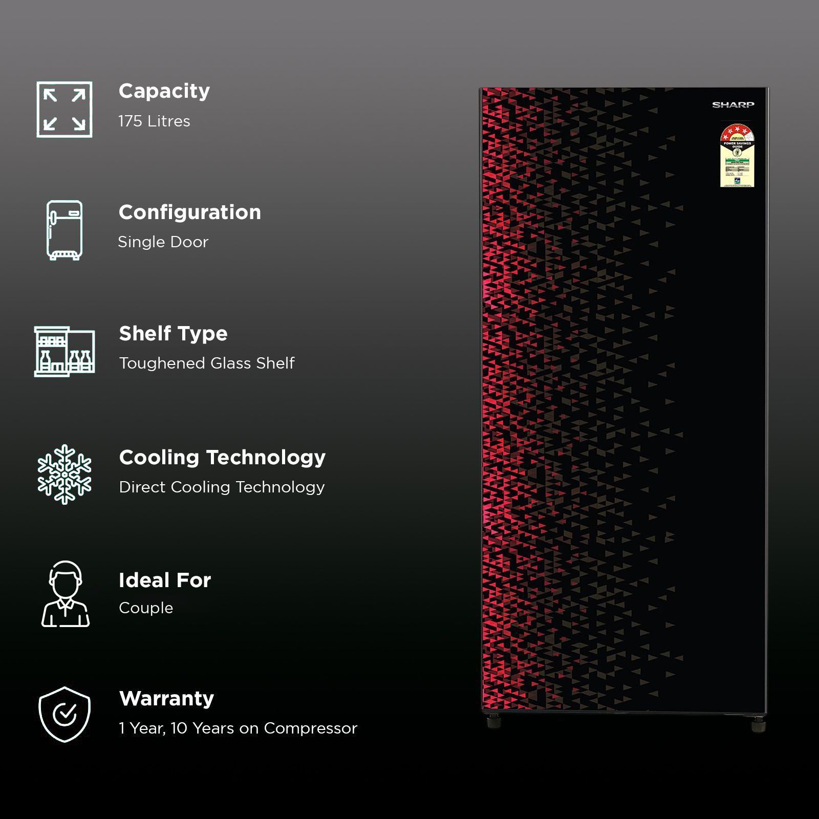 SHARP 175 Litres 4 Star Direct Cool Single Door Refrigerator with Anti Bacterial Gasket (SJ-G19ST-MR, Maroon)_2