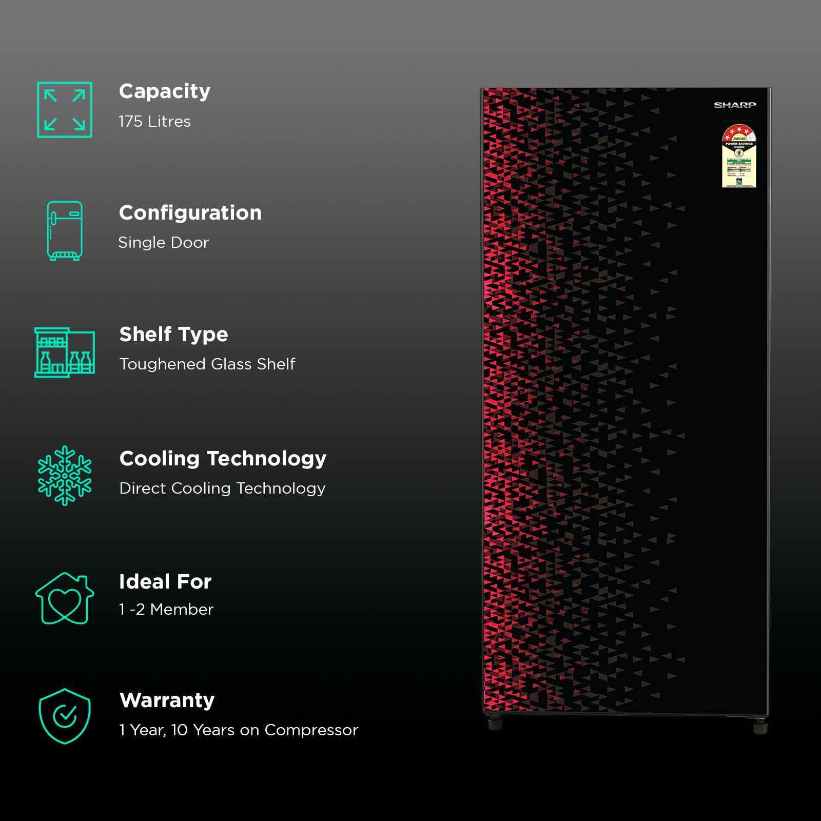 SHARP 175 Litres 4 Star Direct Cool Single Door Refrigerator with Anti Bacterial Gasket (SJ-G19ST-MR, Maroon) SHARP 175 Litres 4 Star Direct Cool Single Door Refrigerator with Anti Bacterial Gasket (SJ-G19ST-MR, Maroon)_2