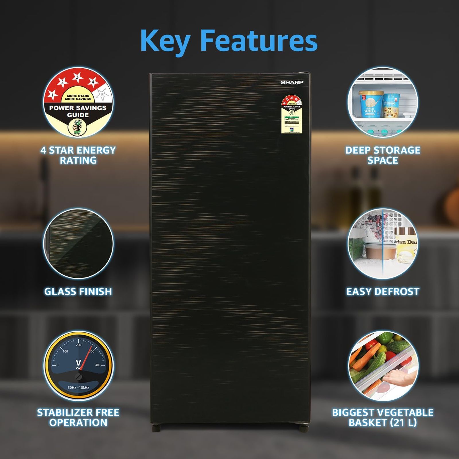 SHARP 175 Litres 4 Star Direct Cool Single Door Refrigerator with Anti Bacterial Gasket (SJ-G19ST-BK, Black) SHARP 175 Litres 4 Star Direct Cool Single Door Refrigerator with Anti Bacterial Gasket (SJ-G19ST-BK, Black)_15