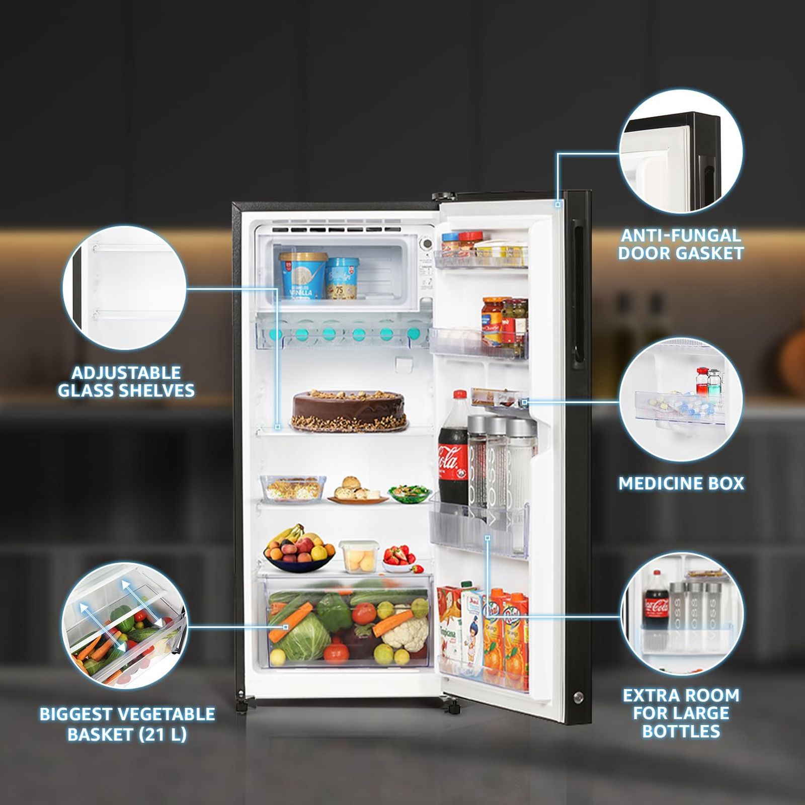 SHARP 175 Litres 4 Star Direct Cool Single Door Refrigerator with Anti Bacterial Gasket (SJ-G19ST-BK, Black) SHARP 175 Litres 4 Star Direct Cool Single Door Refrigerator with Anti Bacterial Gasket (SJ-G19ST-BK, Black)_16