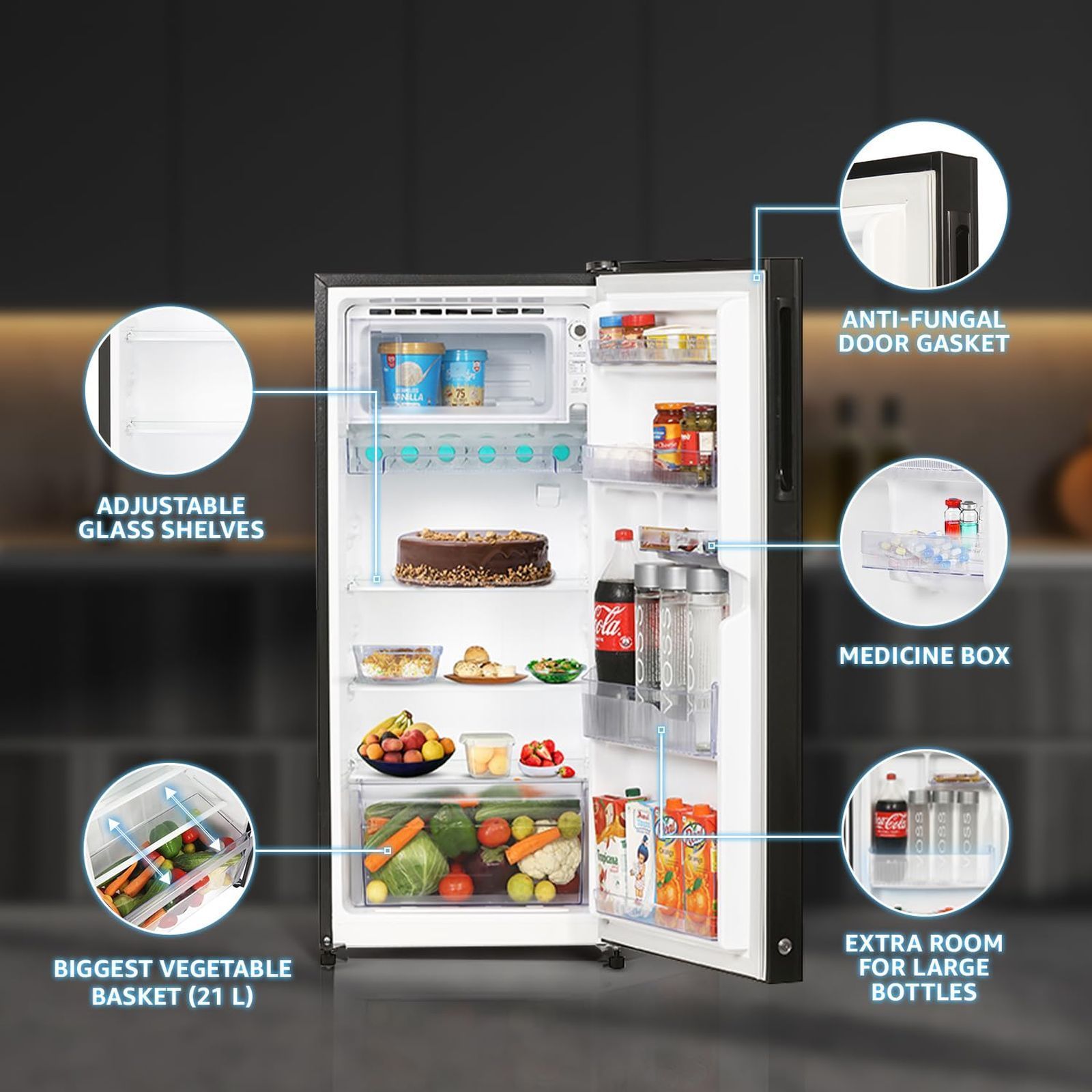 SHARP 175 Litres 4 Star Direct Cool Single Door Refrigerator with Anti Bacterial Gasket (SJ-G19ST-BK, Black)_17