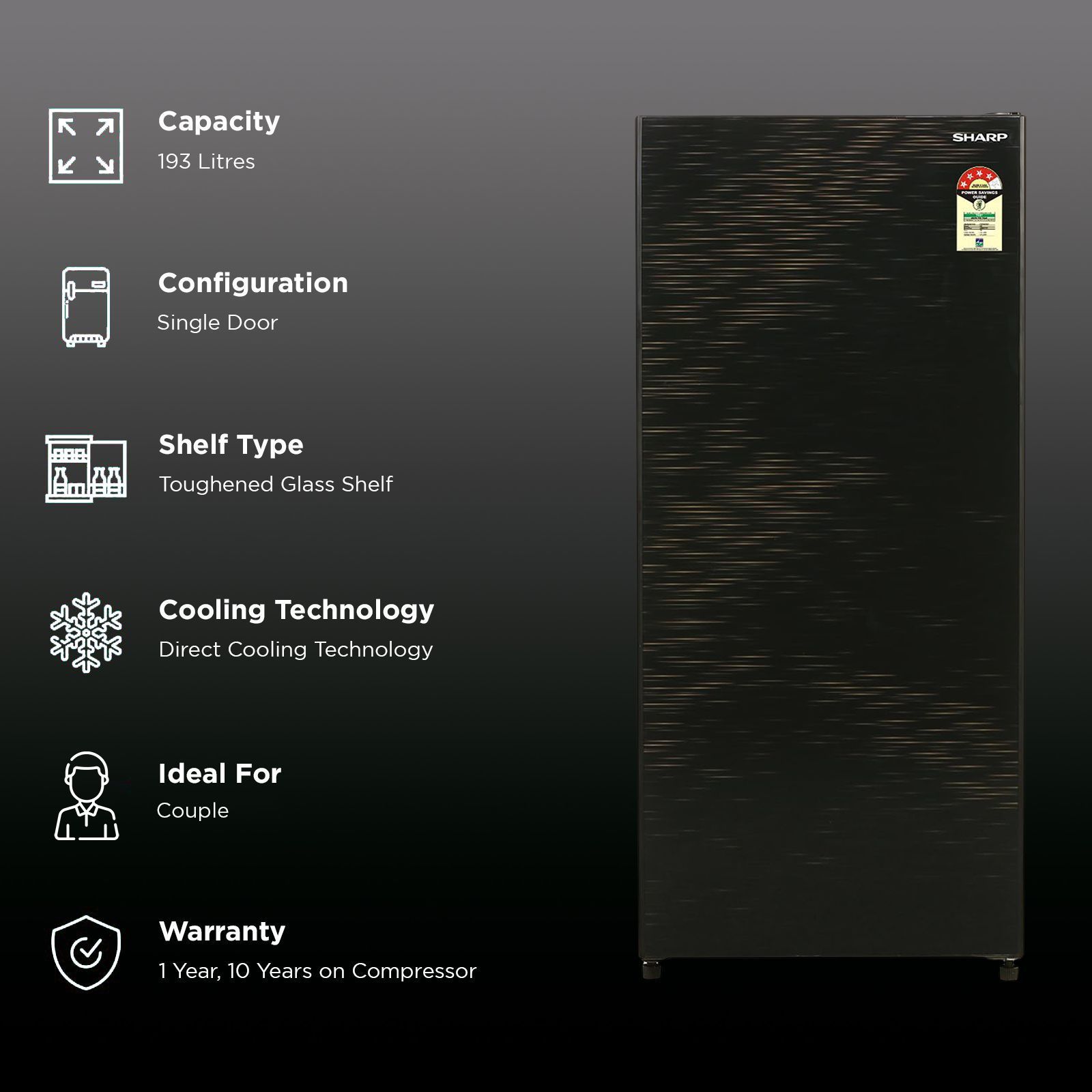 SHARP 175 Litres 4 Star Direct Cool Single Door Refrigerator with Anti Bacterial Gasket (SJ-G19ST-BK, Black)_2