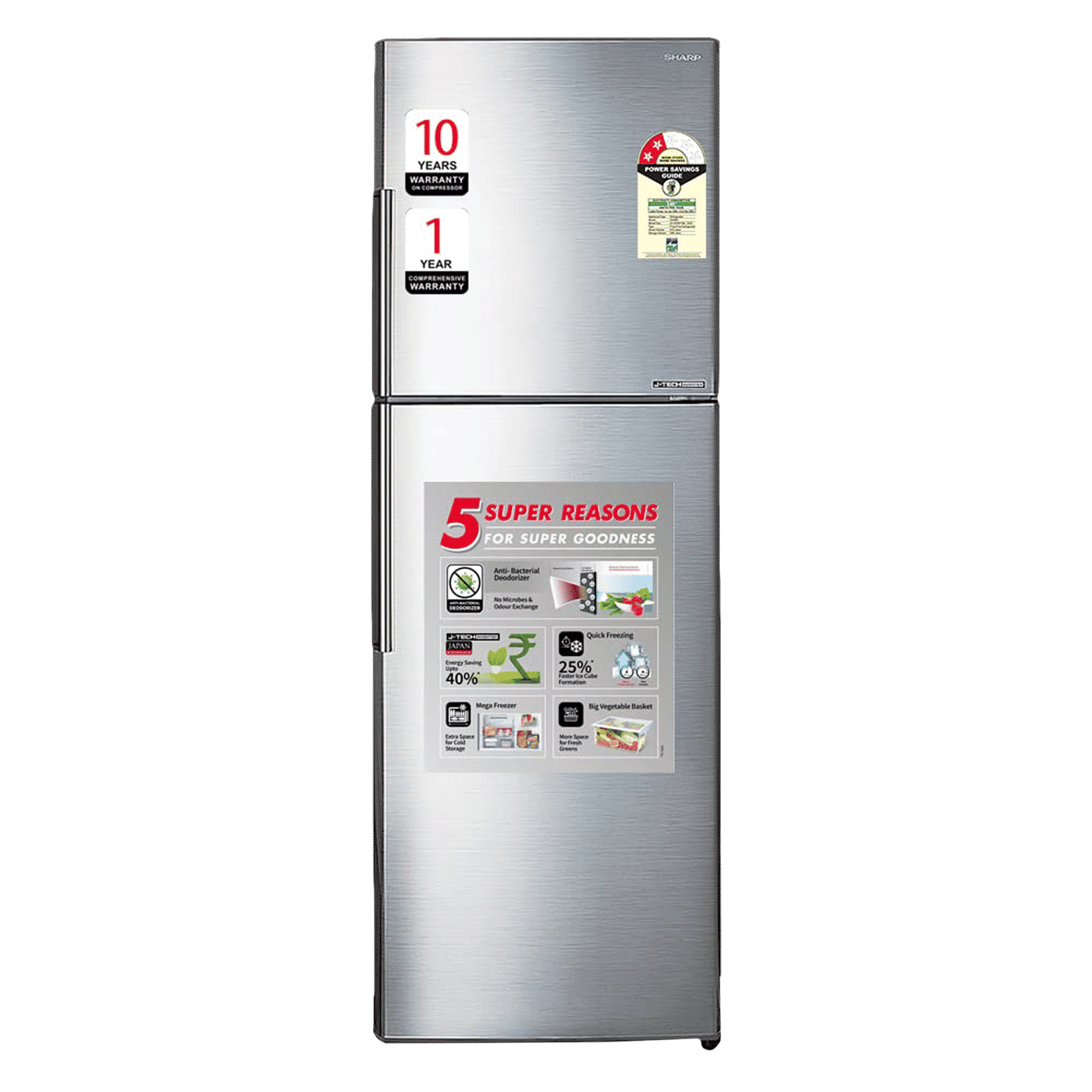 SHARP 315 Litres 2 Star Frost Free Double Door Refrigerator with Anti Bacterial Gasket (SJ-EP35T-SL, Silver)_1
