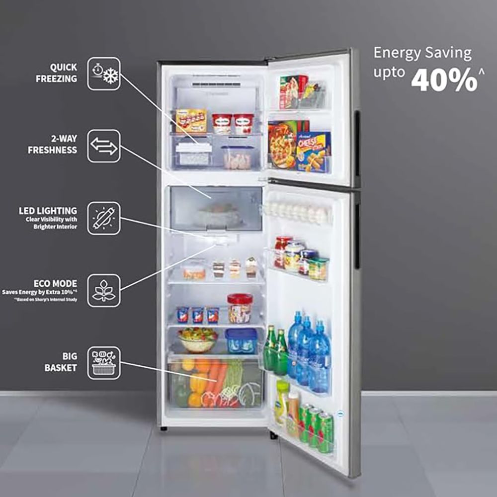 SHARP 315 Litres 2 Star Frost Free Double Door Refrigerator with Anti Bacterial Gasket (SJ-EP35T-SL, Silver)_6