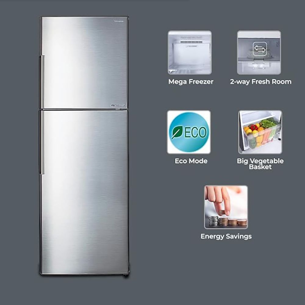 SHARP 315 Litres 2 Star Frost Free Double Door Refrigerator with Anti Bacterial Gasket (SJ-EP35T-SL, Silver)_7