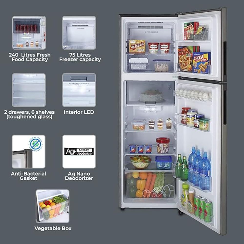 SHARP 315 Litres 2 Star Frost Free Double Door Refrigerator with Anti Bacterial Gasket (SJ-EP35T-SL, Silver)_8