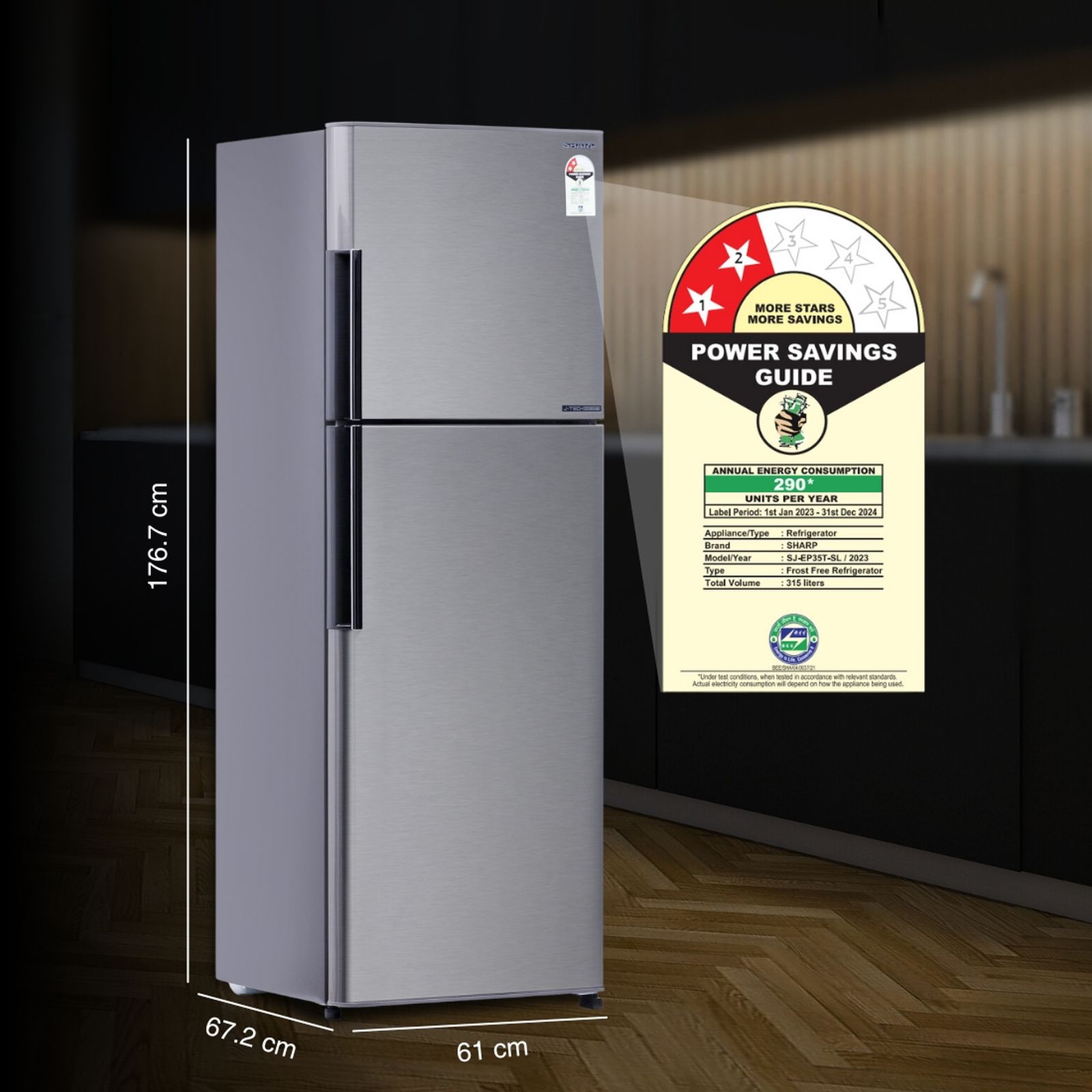 SHARP 315 Litres 2 Star Frost Free Double Door Refrigerator with Anti Bacterial Gasket (SJ-EP35T-SL, Silver)_9