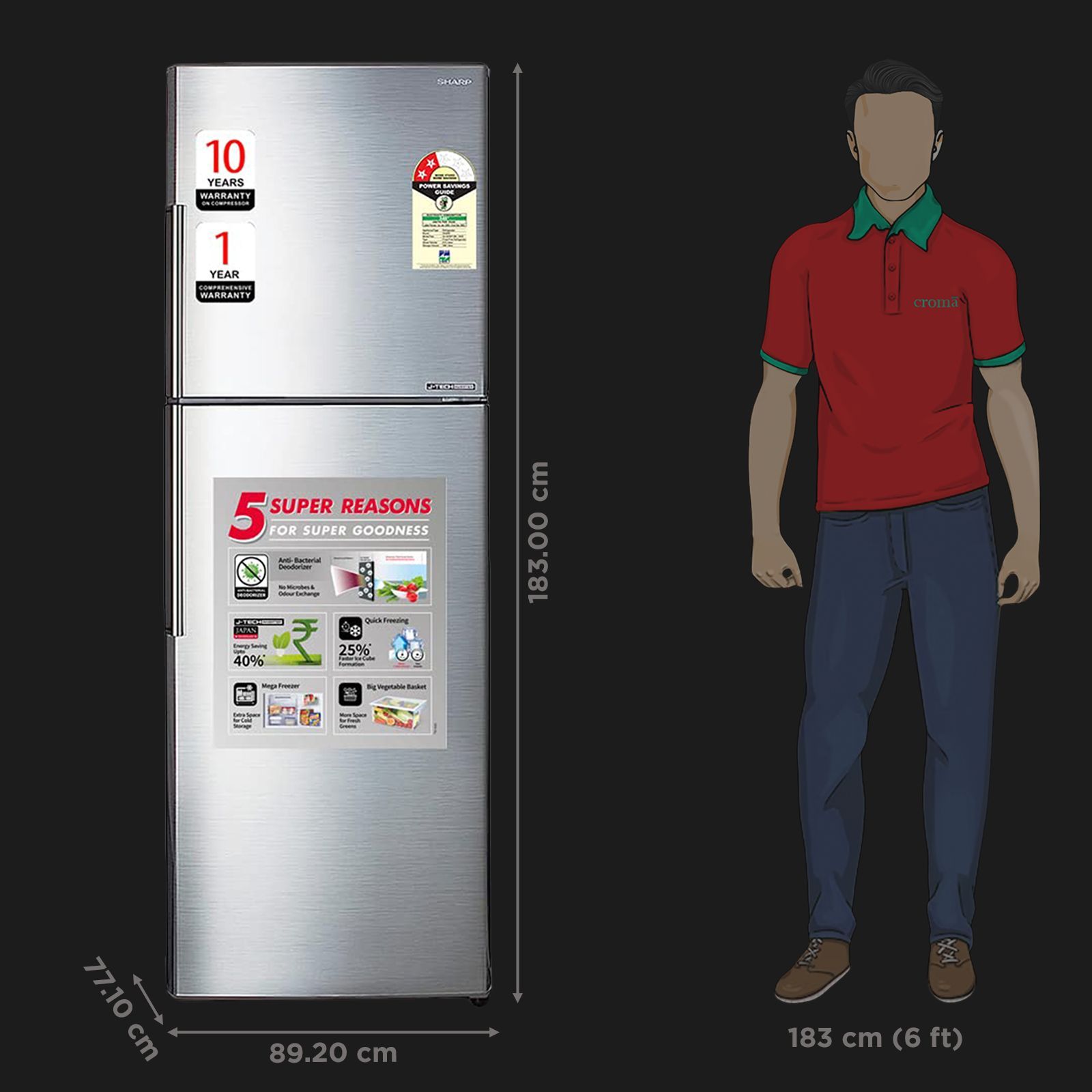 SHARP 315 Litres 2 Star Frost Free Double Door Refrigerator with Anti Bacterial Gasket (SJ-EP35T-SL, Silver)_3