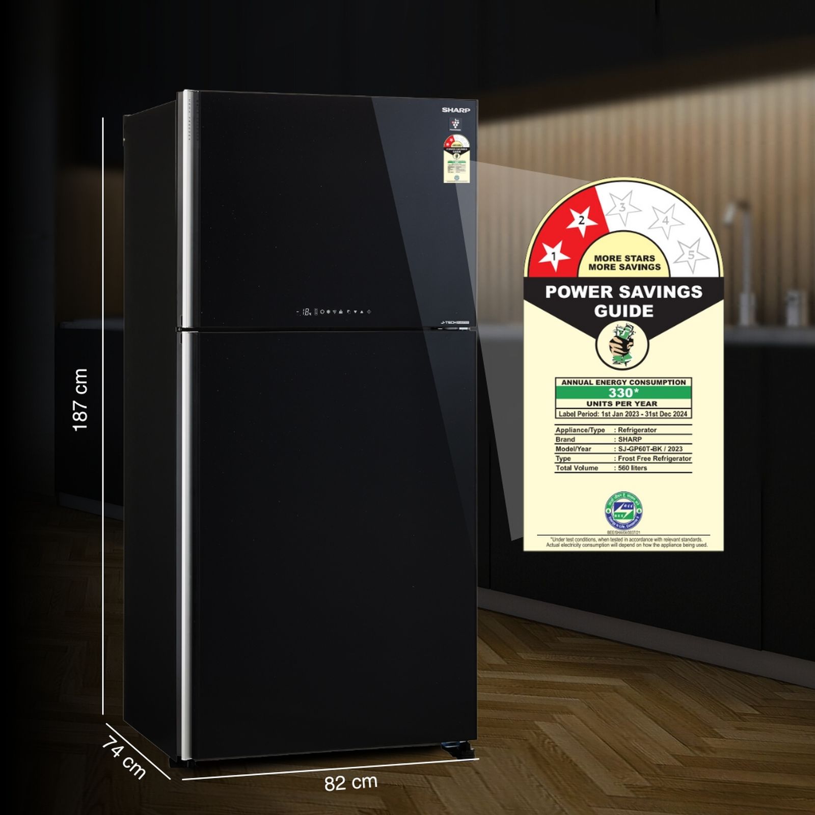 SHARP 556 Litres 2 Star Frost Free Double Door Refrigerator with Plasmacluster Technology (SJ-GP60T-BK, Black)_4