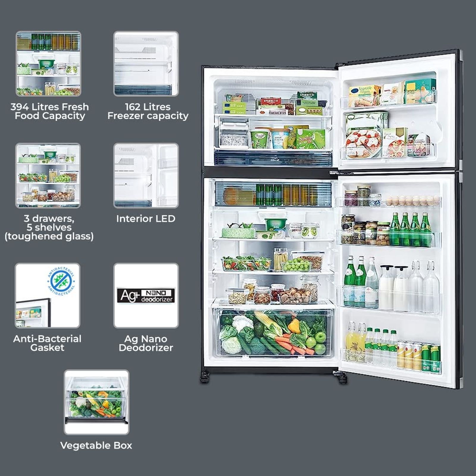 SHARP 556 Litres 2 Star Frost Free Double Door Refrigerator with Plasmacluster Technology (SJ-GP60T-BK, Black)_5