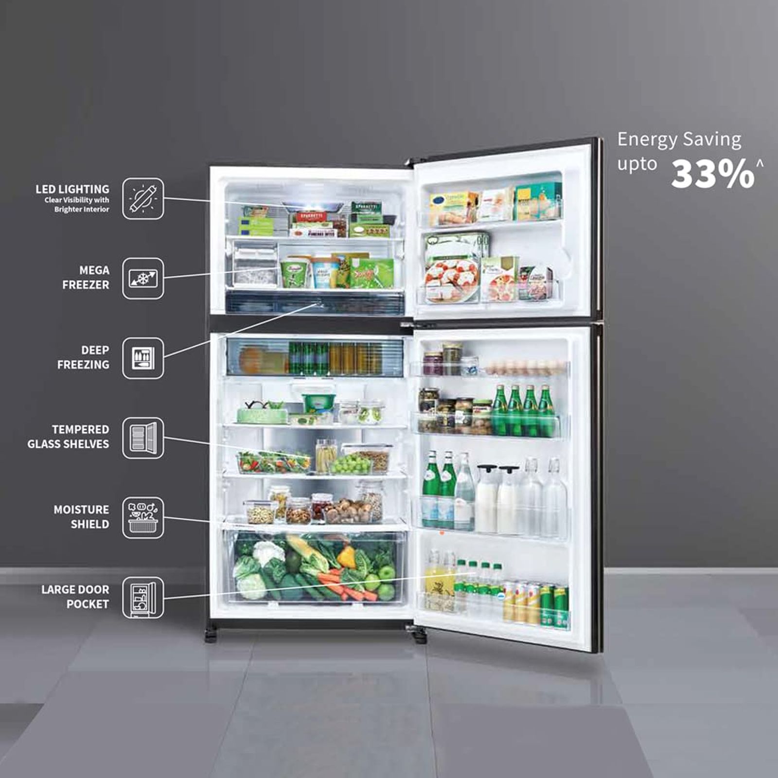 SHARP 556 Litres 2 Star Frost Free Double Door Refrigerator with Plasmacluster Technology (SJ-GP60T-BK, Black)_6