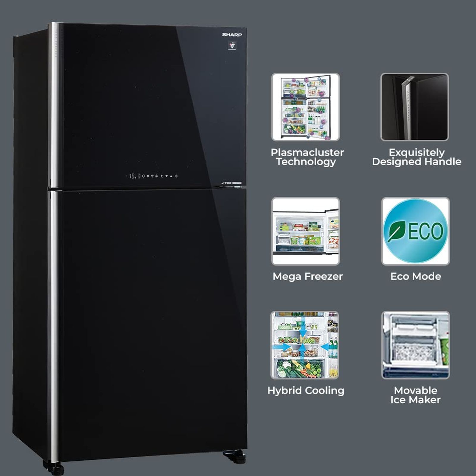 SHARP 556 Litres 2 Star Frost Free Double Door Refrigerator with Plasmacluster Technology (SJ-GP60T-BK, Black)_7