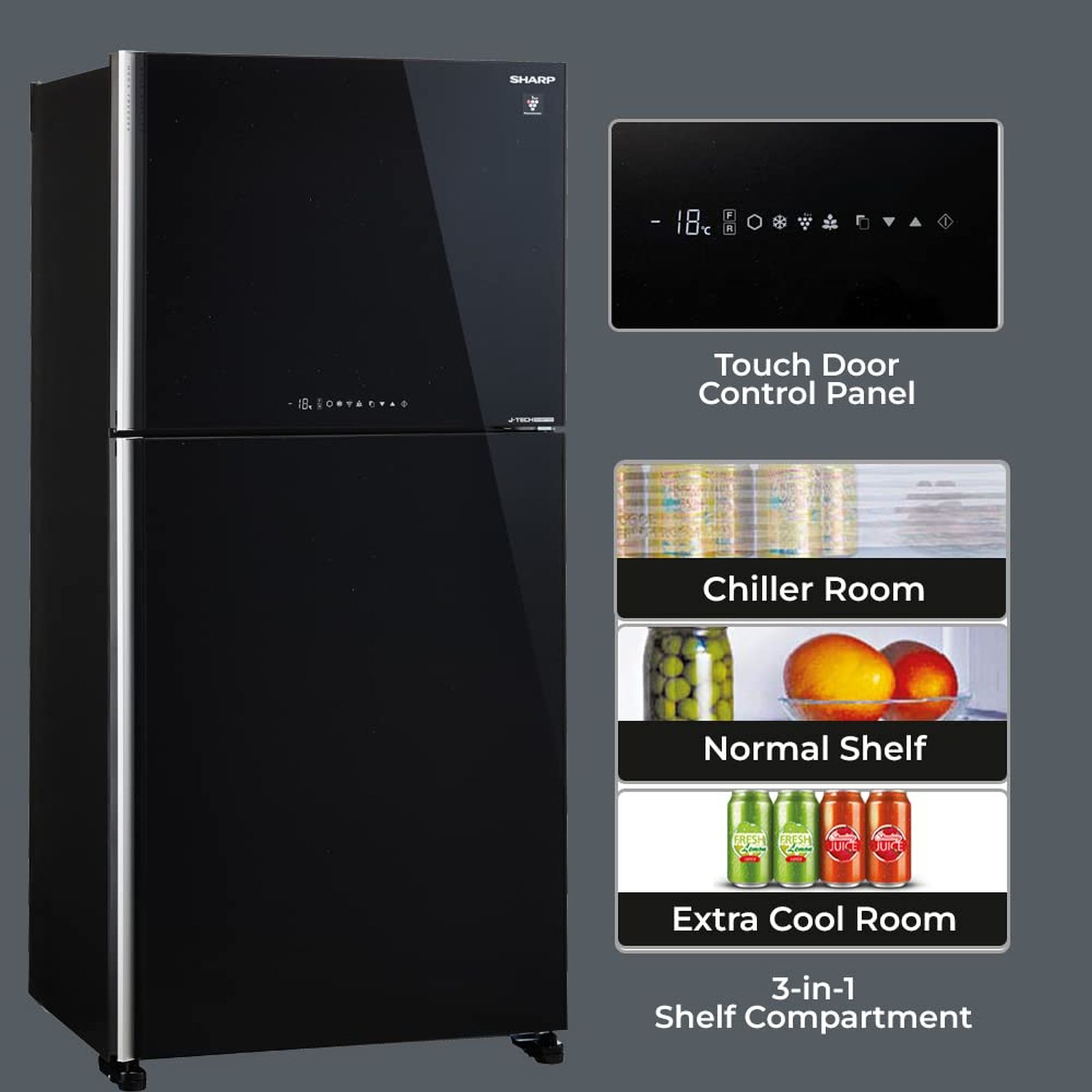 SHARP 556 Litres 2 Star Frost Free Double Door Refrigerator with Plasmacluster Technology (SJ-GP60T-BK, Black)_8