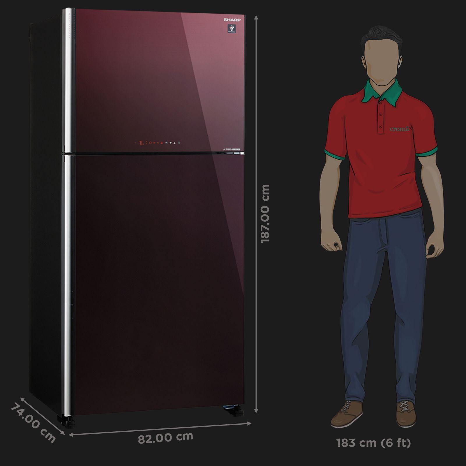 SHARP 556 Litres 2 Star Frost Free Double Door Refrigerator with Plasmacluster Technology (SJ-GP60T-MR, Maroon)_3