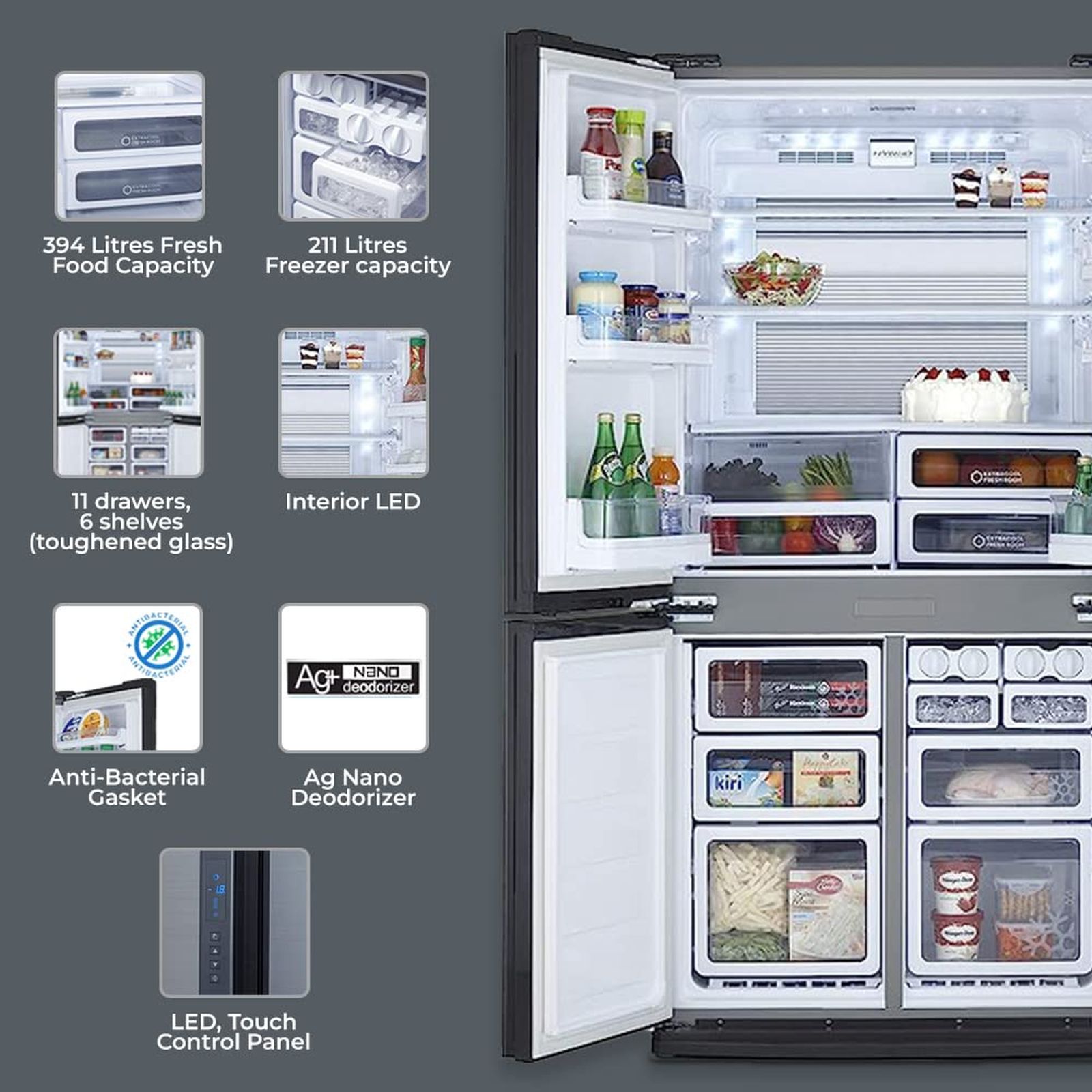 SHARP 605 Litres 5 Star Frost Free French Door Refrigerator with Express Freezing (SJ-EP70F-SL, Silver)_4