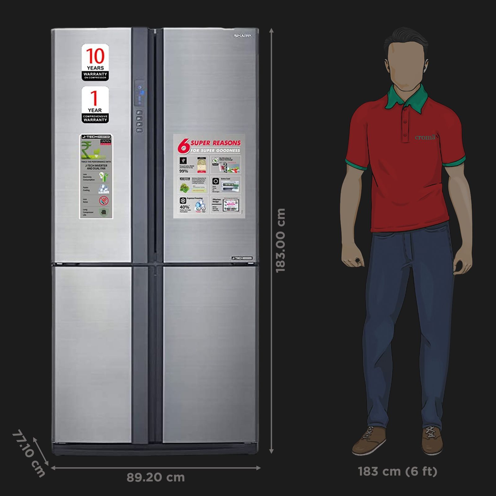 SHARP 605 Litres 5 Star Frost Free French Door Refrigerator with Express Freezing (SJ-EP70F-SL, Silver)_3