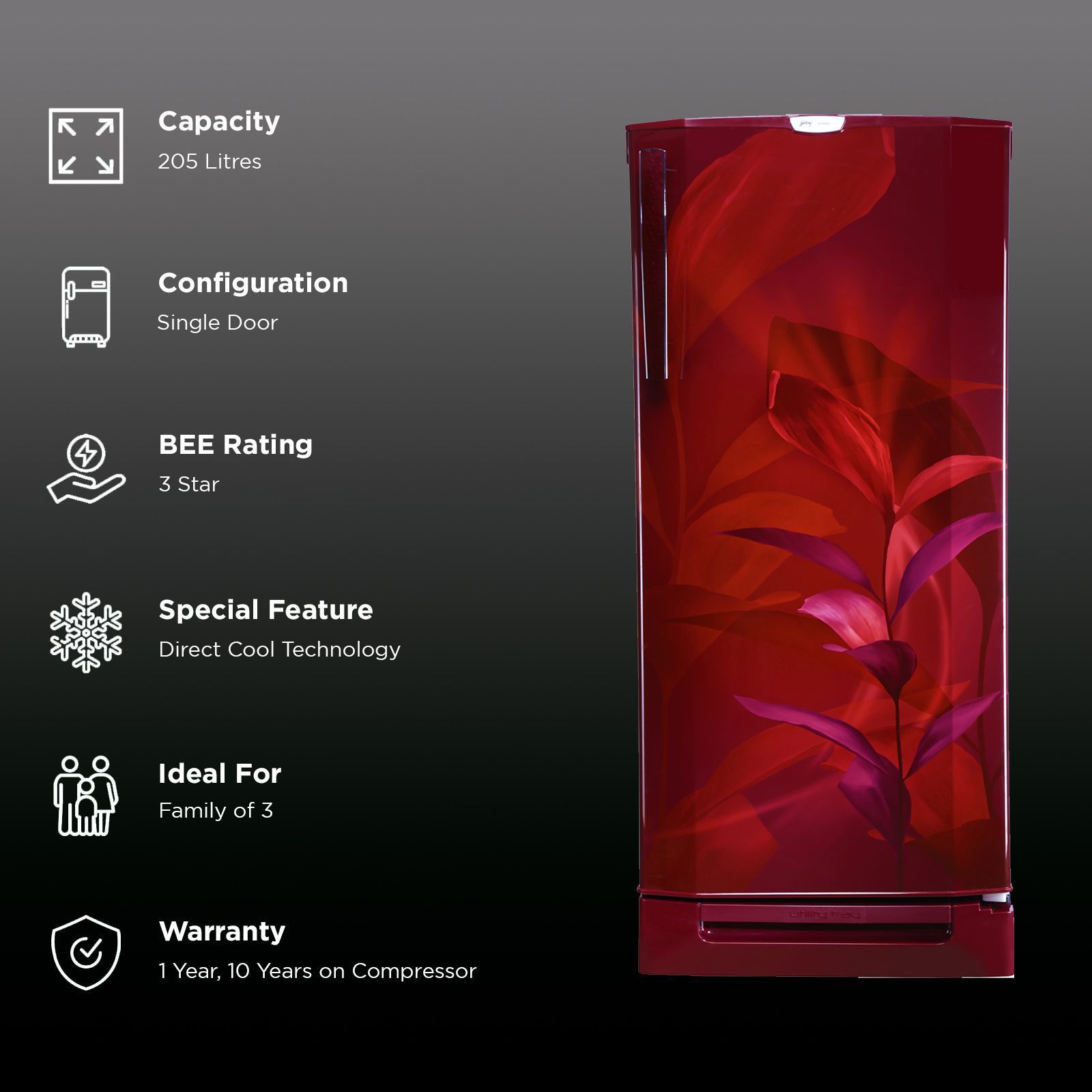 Godrej Edge Pro 205 Litres 3 Star Direct Cool Single Door Refrigerator with Built-in Stabilizer (RD EDGEPRO 230C TDF, Marine Wine)_2