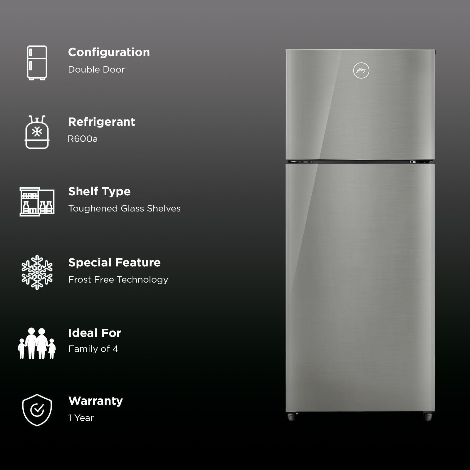 Godrej Eon Alpha 238 Litres 3 Star Frost Free Double Door Refrigerator with Advanced Inverter Technology (RT EON ALPHA 270C RI ST GL, Steel Glow)_2