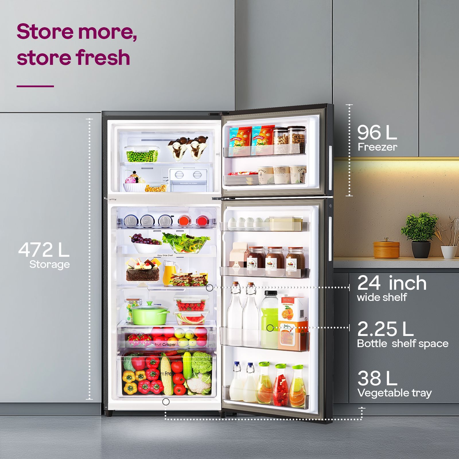 Godrej Eon Regalis 472 Litres 2 Star Frost Free Double Door Refrigerator with Cool Balance Technology (RT EONREGALIS 517B RCI MT BK, Matte Black)_12
