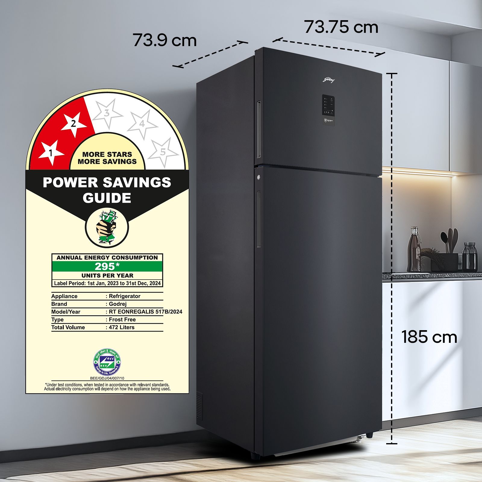 Godrej Eon Regalis 472 Litres 2 Star Frost Free Double Door Refrigerator with Cool Balance Technology (RT EONREGALIS 517B RCI MT BK, Matte Black)_14