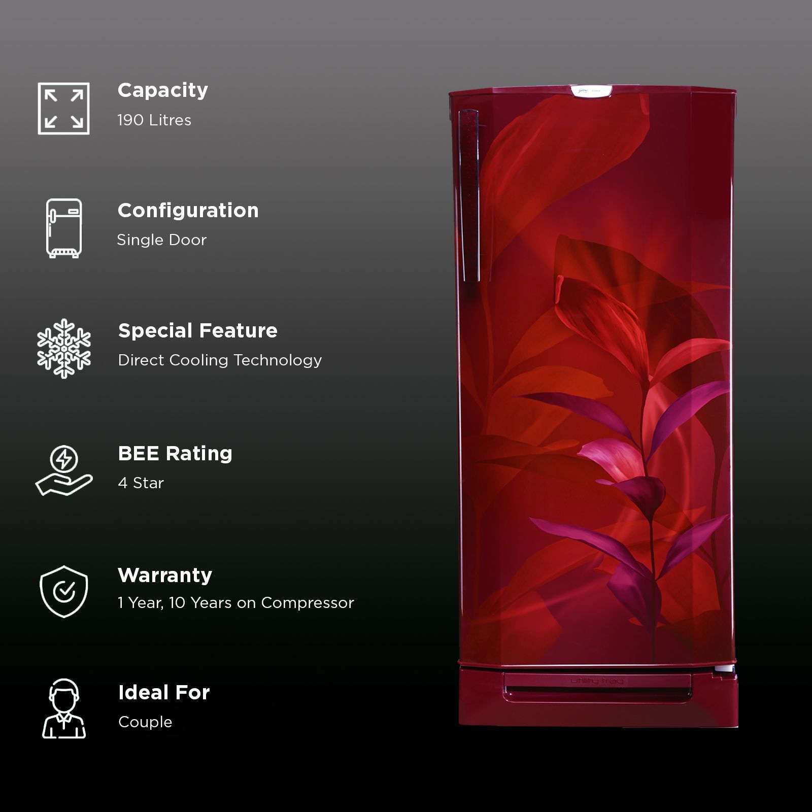 Godrej Edge Pro 185 Litres 4 Star Direct Cool Single Door Refrigerator with Advanced Capillary Technology (RD EDGEPRO 210D TAF MN WN, Marine Wine)_2