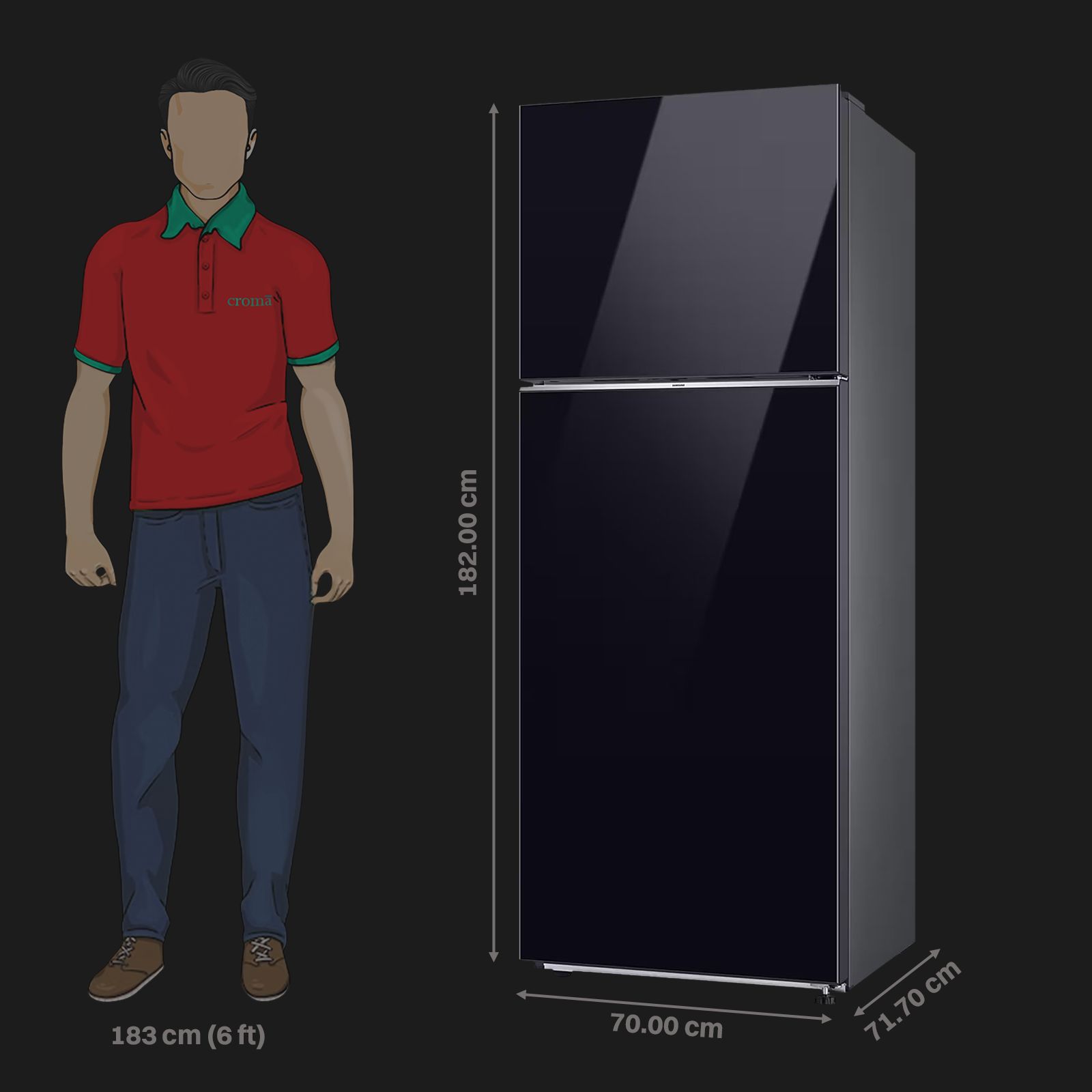 SAMSUNG 465 Litres 1 Star Frost Free Double Door Smart Wifi Enabled Refrigerator with AI Energy Mode (RT51DB682A22TL, Black Glass)_3
