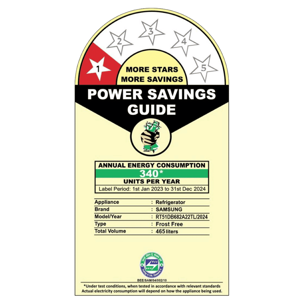 SAMSUNG 465 Litres 1 Star Frost Free Double Door Smart Wifi Enabled Refrigerator with AI Energy Mode (RT51DB682A22TL, Black Glass)_7