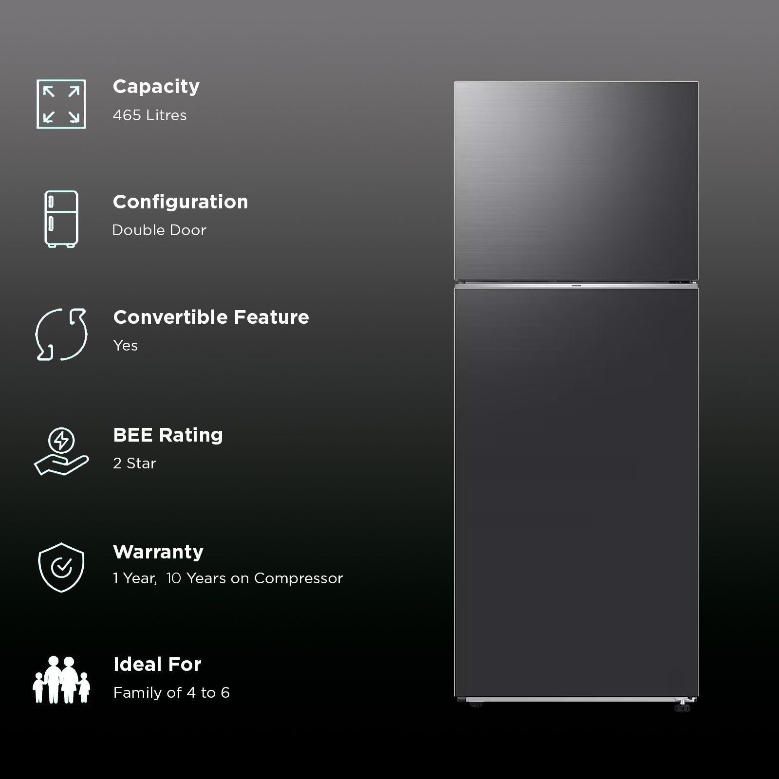 SAMSUNG 465 Litres 2 Star Frost Free Double Door Smart Wifi Enabled Refrigerator with AI Energy Mode (RT51DG682BB1TL, Black Matt)_2