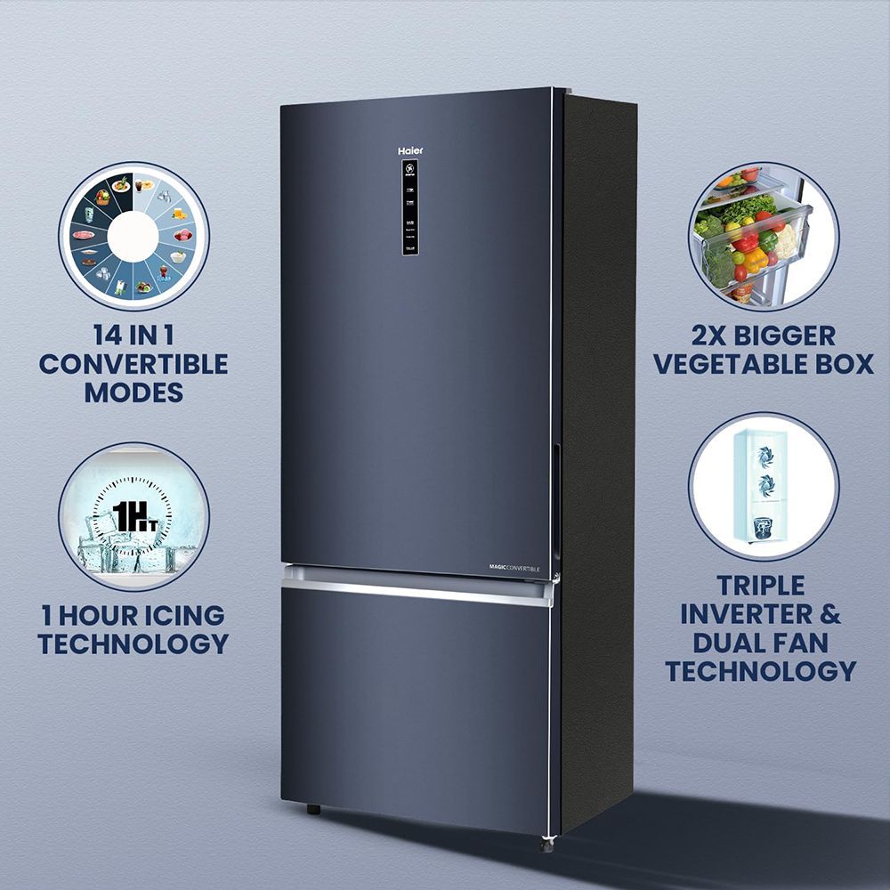 Haier 445 Litres 2 Star Frost Free Double Door Bottom Mount Convertible Refrigerator with 1 Hour Icing Technology (HRB-4952BGK-P, Graphite Black)_17