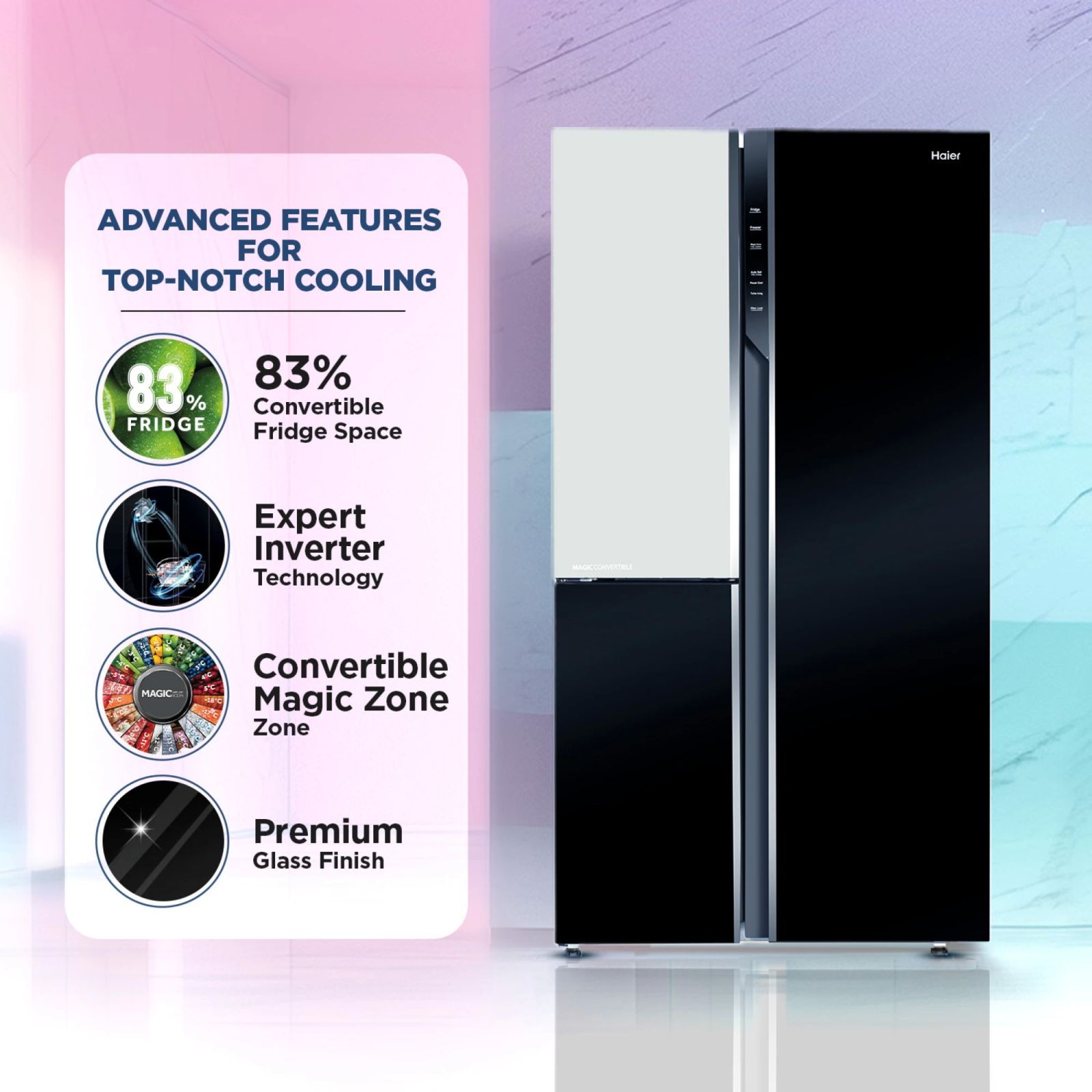 Haier 598 Litres 3 Star Frost Free Side by Side Refrigerator with Deo Fresh Technology (HRT-683KWG-P, Black & White)_10